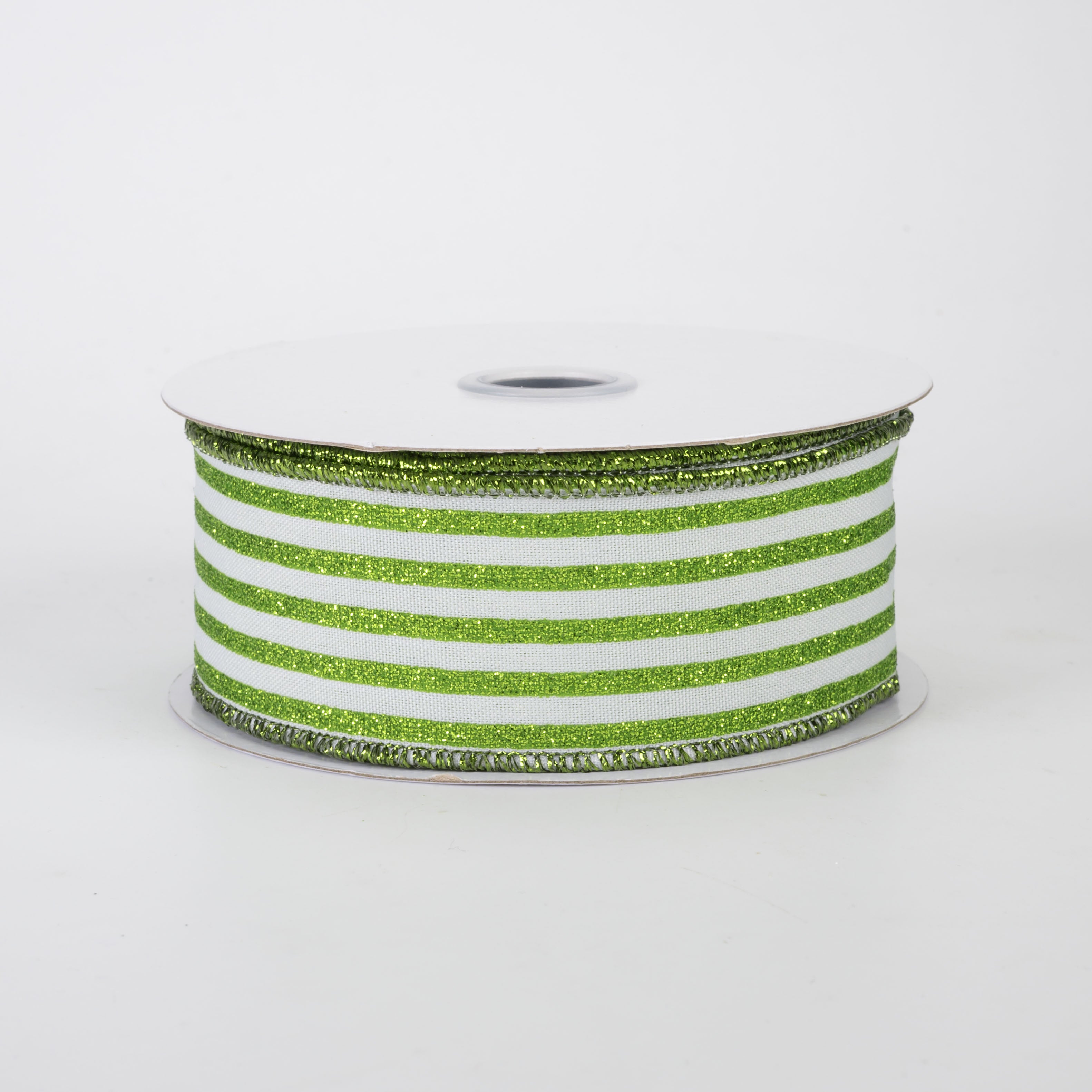 1.5 Inch Glitter Vertical Stripe Ribbon - Lime Green on White (10 Yards) for Gift Wrapping, Party Decorations, DIY Crafts & Scrapbooking