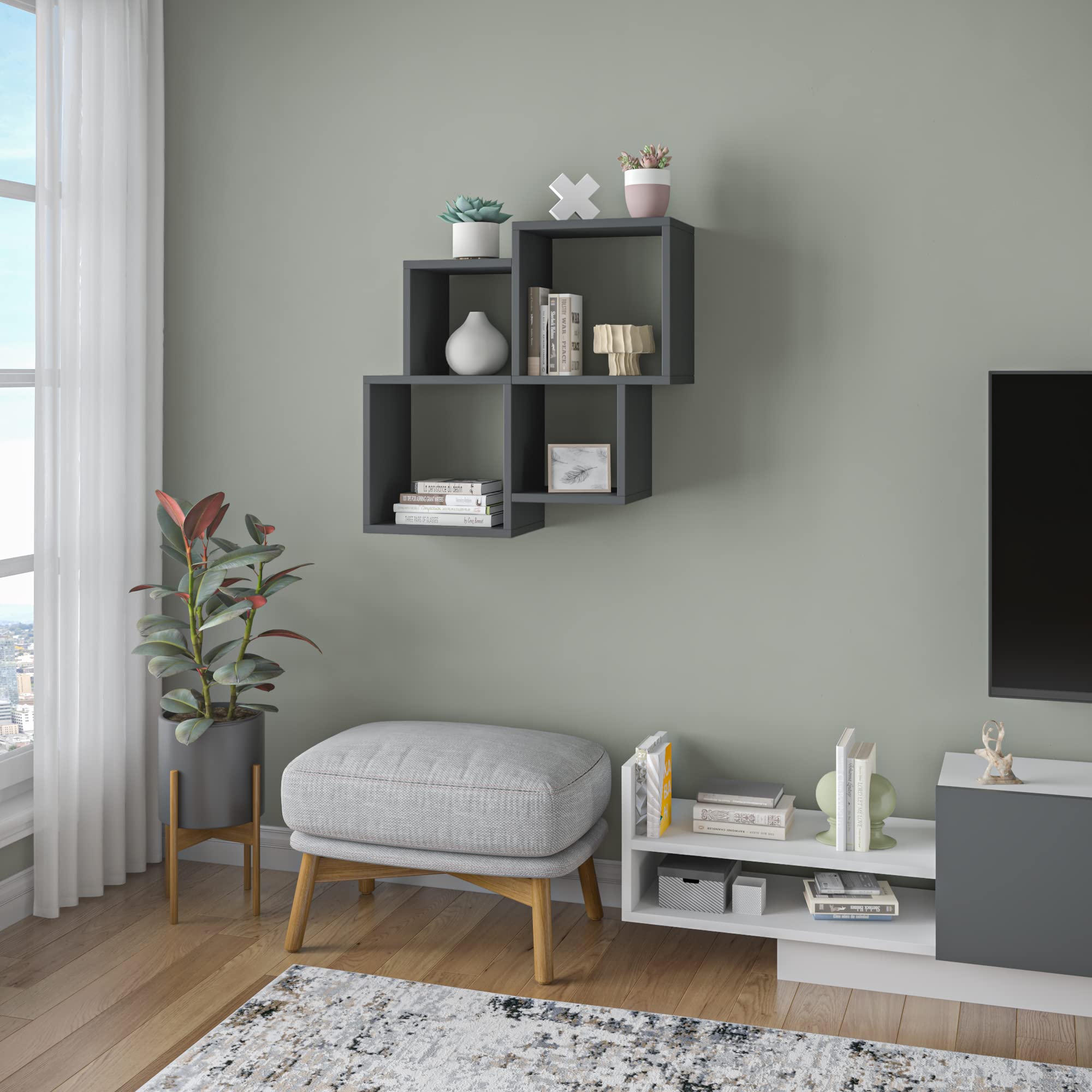 Ada Home Decor Watkins Modern Anthracite Floating Wall Shelf 28.35''H x 39.37''W x 8.66''D - Wall Mounted Storage Shelving Unit for Living Room, Bedroom & Office Organization