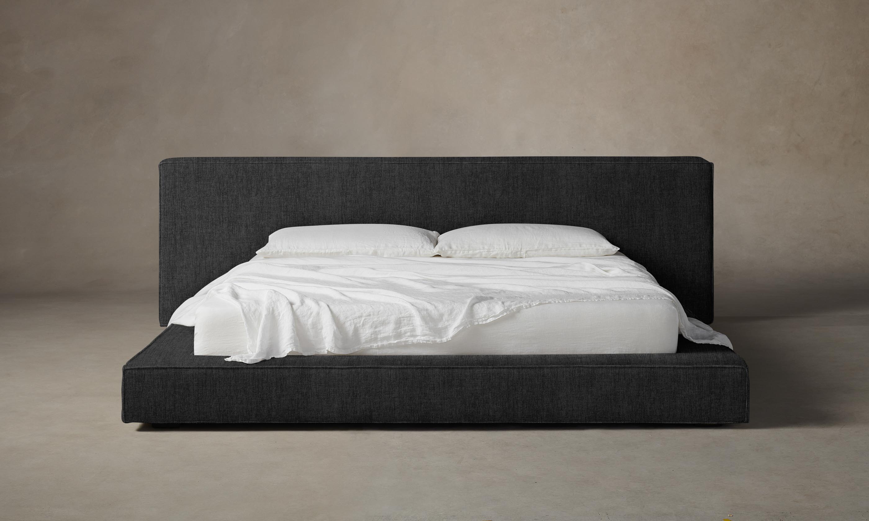 The Eldridge Bed - Performance Tweed Charcoal Queen Size Upholstered Platform Bed Frame with Wooden Slats | Perfect for Modern Bedrooms & Guest Rooms