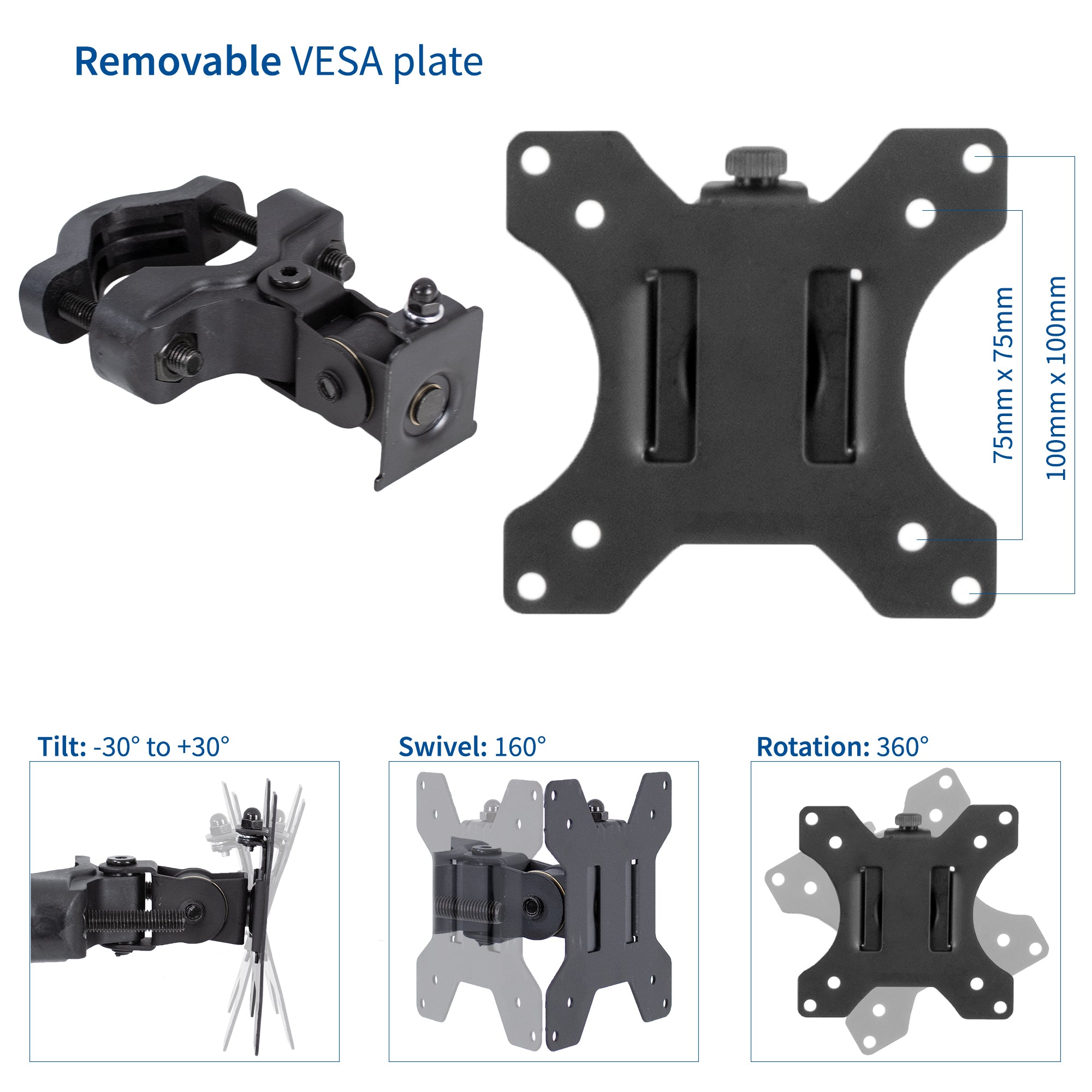 Universal VESA 75x75 & 100x100mm TV Wall Mount Bracket - Heavy Duty Pole Mount for Flat Screen TVs, Monitors & Displays - Perfect for Home, Office & Commercial Use