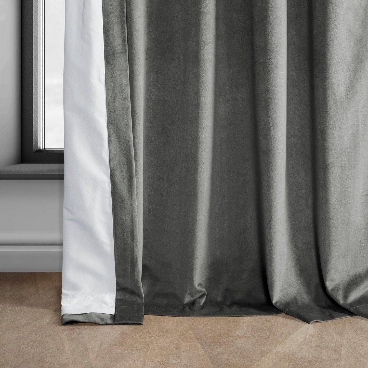 Destiny Grey Heritage Plush Velvet Blackout Curtains for Bedroom - Thermal Insulated Noise Reducing Window Drapes for Living Room & Nursery