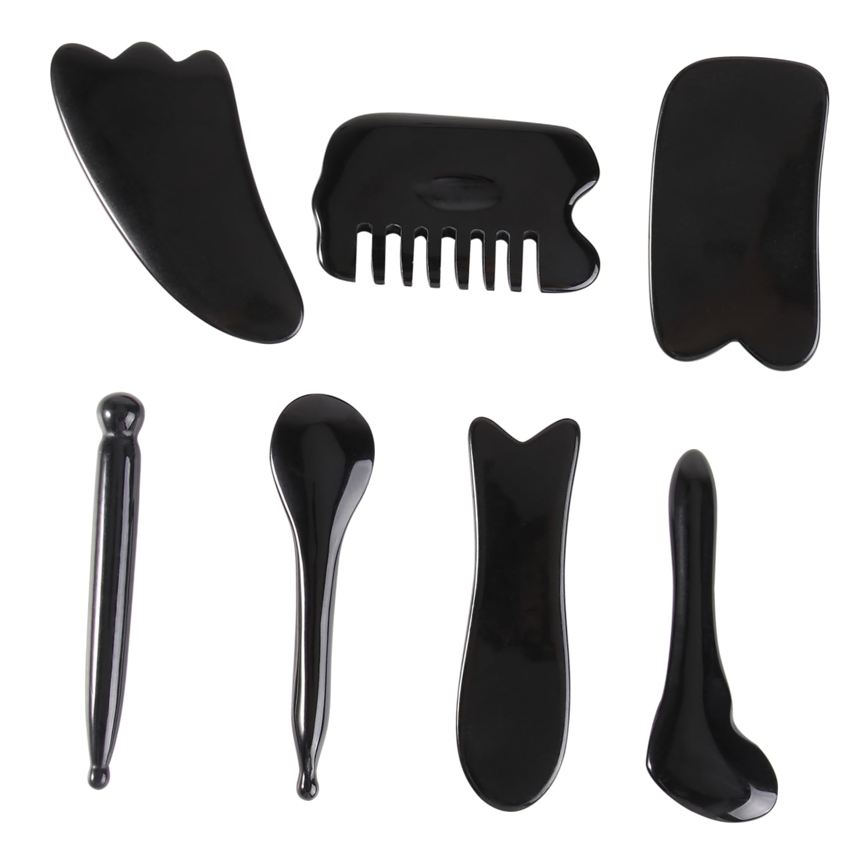 7-Piece Gua Sha Facial Massage Tool Kit - Natural Resin Face Scrapers for Exfoliation & Beauty Treatment - Perfect for Skincare Routine & Relaxation at Home