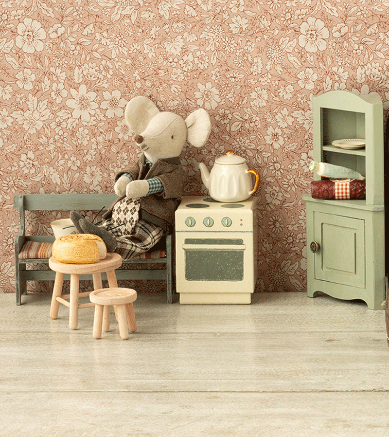 Light Green Corner Cabinet Mouse Furniture by Maileg - Stylish Storage Solution for Kids' Rooms & Play Areas