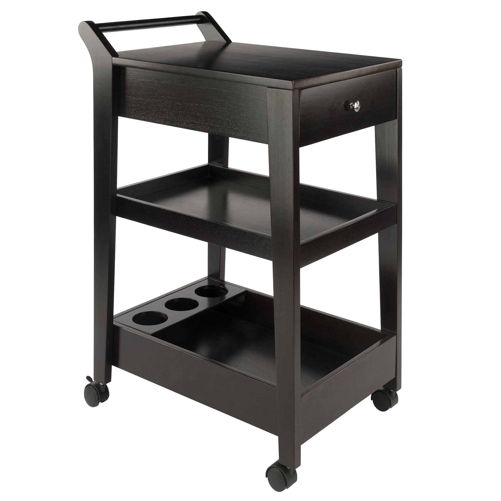 Winsome Wood Jeston Entertainment Cart with Wheels - Espresso Finish TV Stand, Rolling Media Console for Living Room, Bedroom, or Home Theater Organization