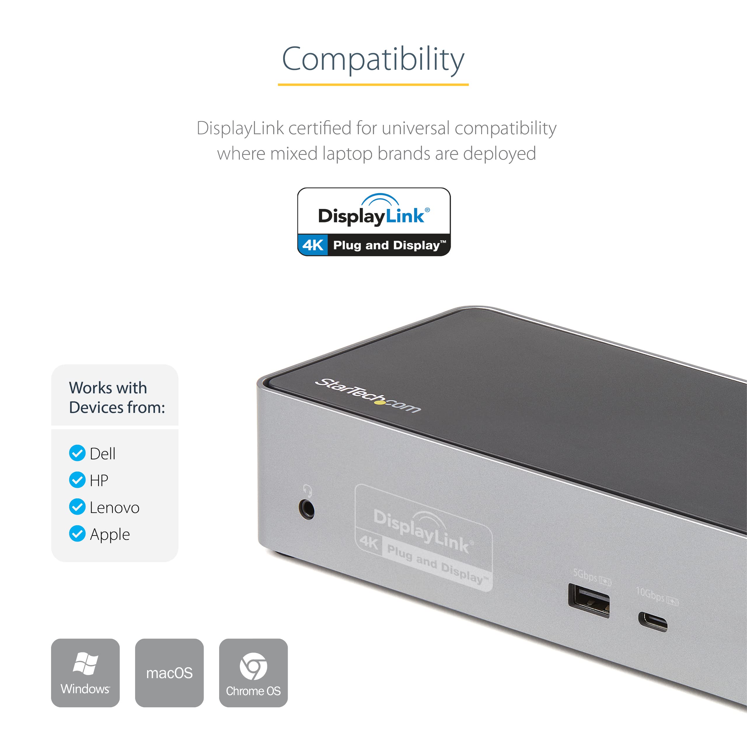 StarTech.com USB C Docking Station - 4K 60Hz Quad Monitor Support with DisplayPort & HDMI - Universal USB-C Hub with 100W Power Delivery - 1x USB-C & 3x USB-A Ports, Gigabit Ethernet, Audio (DK31C4DPPD) - Perfect for Home Office, Remote Work & Multi-Screen Productivity