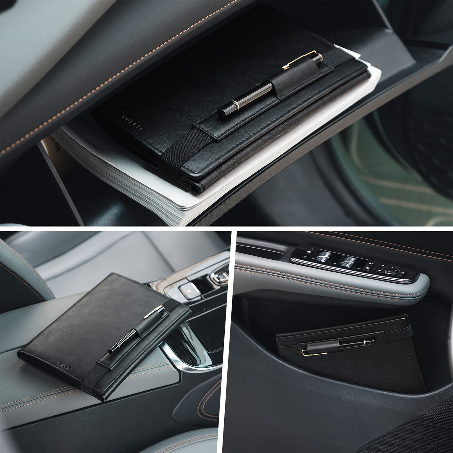 VFP100 Car Registration & Insurance Holder - Leather Tri-Fold Vehicle Document Organizer for Glove Box - Stores Car Keys, IDs & Essential Papers - Perfect for Road Trips & Daily Commuting