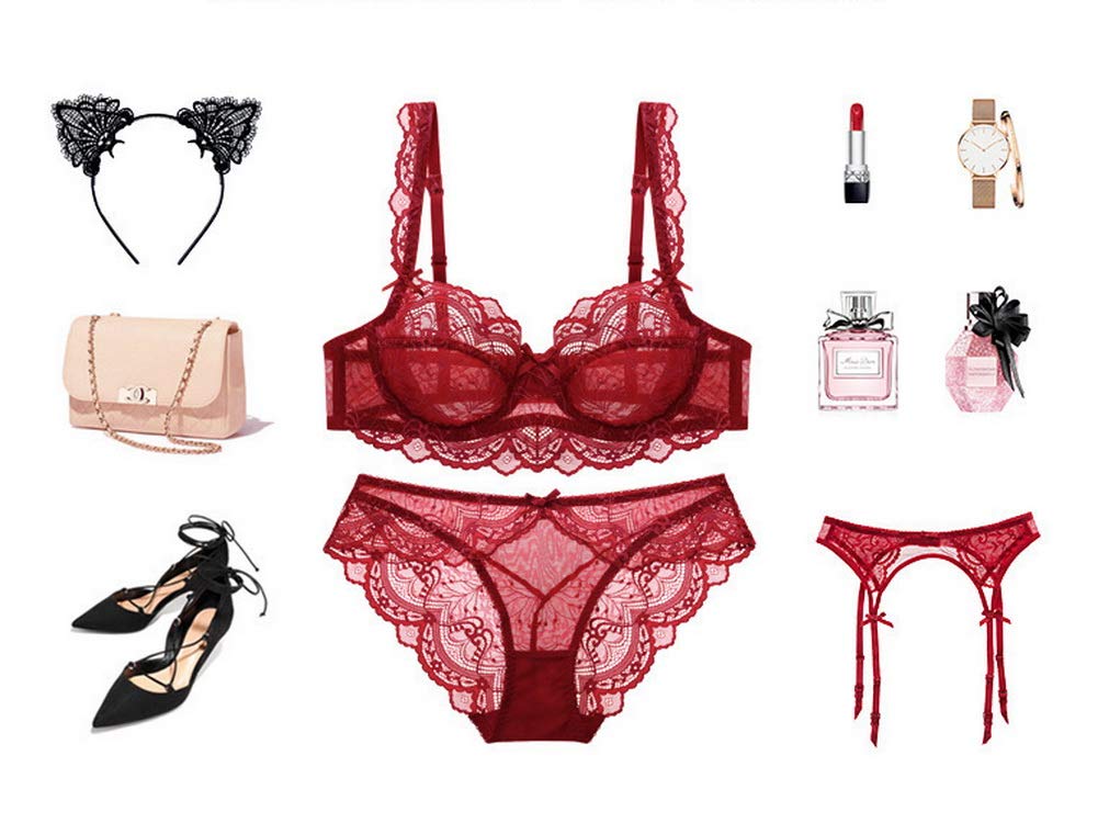 Ultra-Thin Sheer Lace Bra and Panty Set for Women - Sexy Translucent Lingerie with Embroidery Details - Perfect for Date Night, Bridal Wear & Sensual Occasions