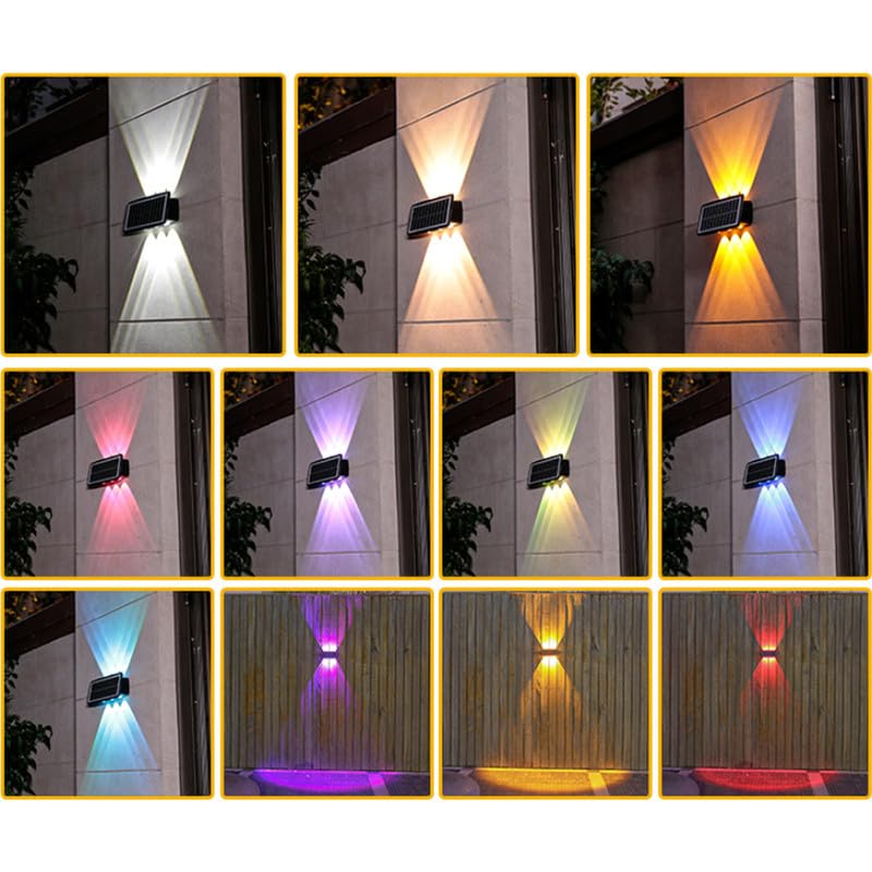 Emrefashion Solar Wall Lights - Outdoor Solar Powered LED Step Lights for Deck, Fence & Garden (4 LED*2, Multi-Color) - Perfect for Patio, Pathway & Landscape Lighting