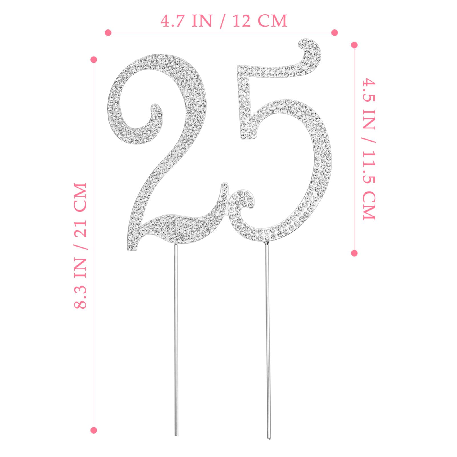 Amosfun 25th Birthday Cake Topper - Elegant Silver Crystal Rhinestone Decoration for Anniversary & Party Supplies | Perfect for 25 Year Celebrations, Wedding Anniversaries & Special Occasions