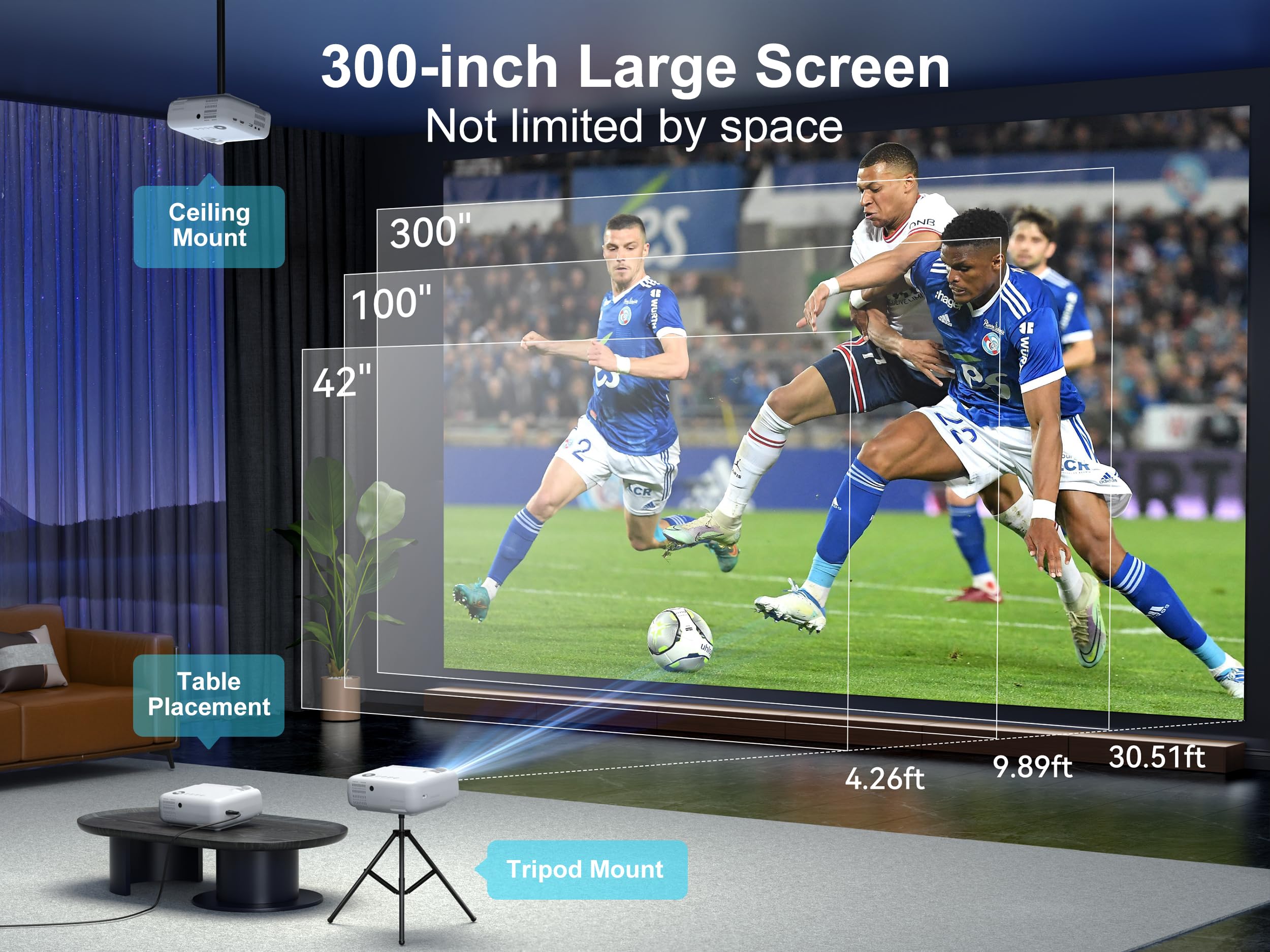 AGREAGO 1080P WiFi Bluetooth Projector - 14000L Lumens, 4K Supported, 5G WiFi, Portable Outdoor Movie Projector with Screen | Compatible with TV Stick, iOS, Android, Windows, HDMI, USB | Perfect for Home Theater, Backyard Movies, Camping & Presentations