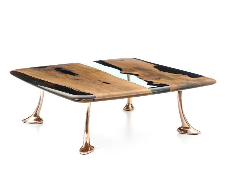 Luxury Epoxy Resin River Walnut Coffee Table - Handmade Modern Wooden Dining Table for Living Room | Osso Collection | Perfect for Home Decor, Office & Lounge Areas