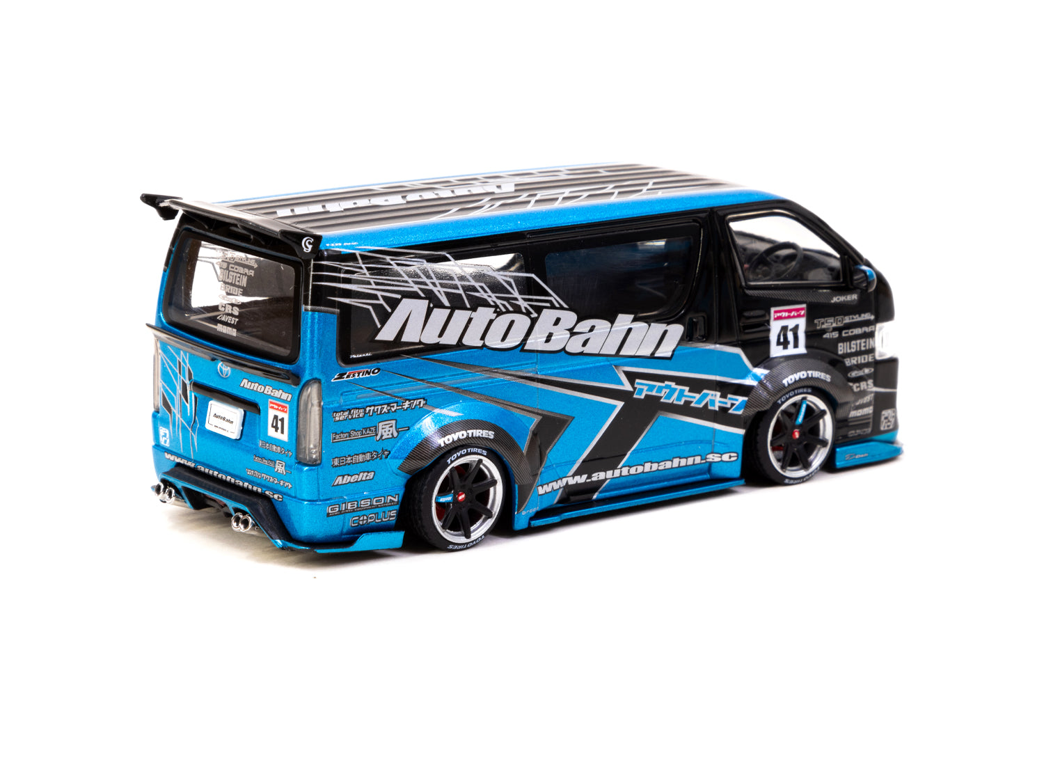Tarmac Works 1/43 Scale Toyota Hiace Widebody Diecast Model Car - Black & Blue - Collectible Miniature Vehicle for Display & Racing Scenes - Perfect for Hobbyists & Toy Car Enthusiasts (HOBBY43)