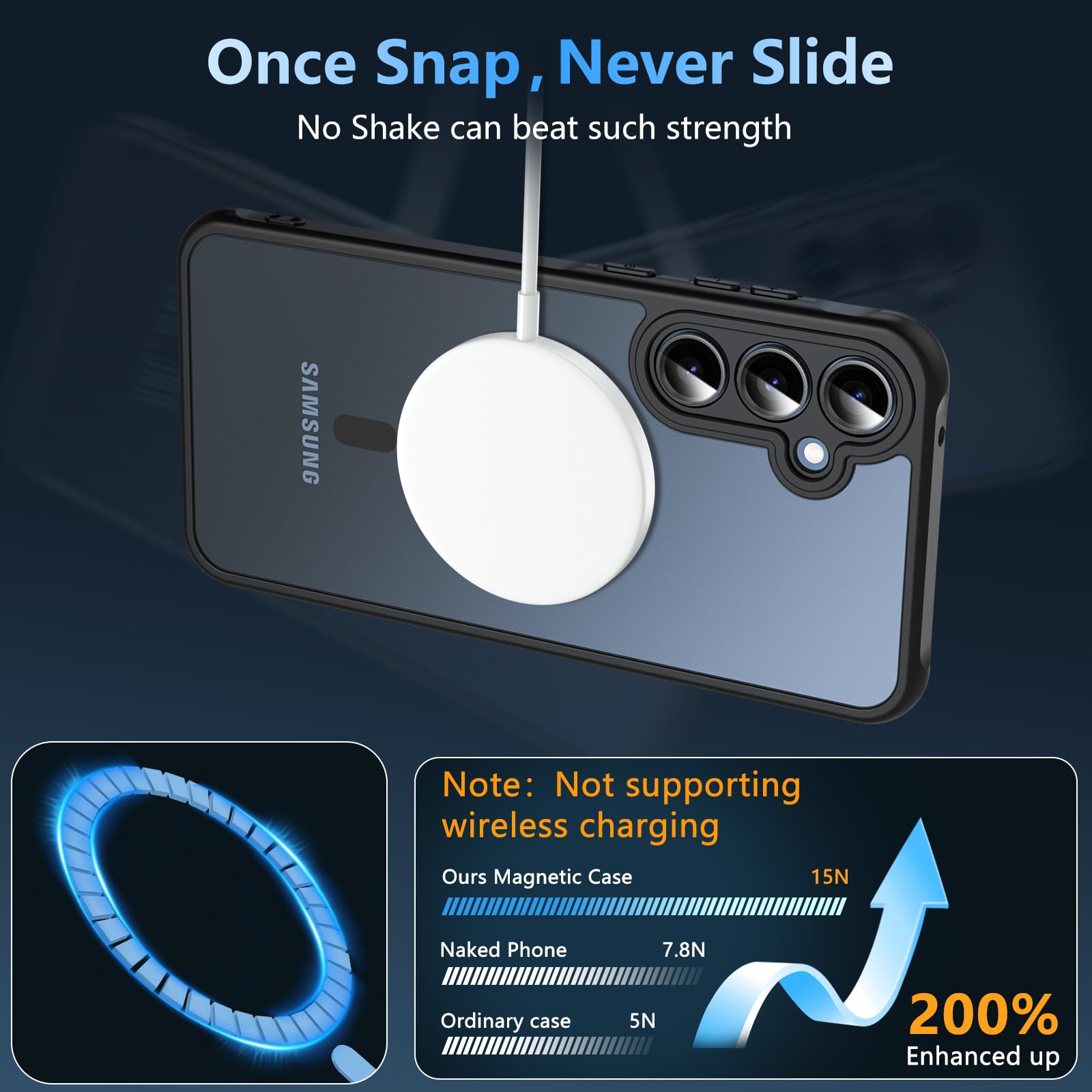 Shockproof Magnetic Case for Samsung Galaxy A55 5G with Tempered Glass - Translucent Matte Military-Grade Protection Hard Cover (Black) | Perfect for Outdoor Activities, Travel & Daily Use