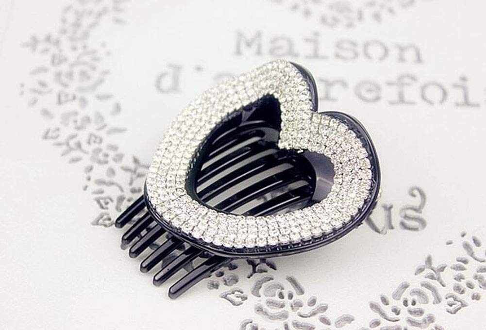 Elegant Rhinestone Hair Comb Clip for Women - Crystal Hairpin, Hair Buckle & Hairgrip Headwear (Heart Black) | Perfect for Weddings, Prom, Parties & Special Occasions