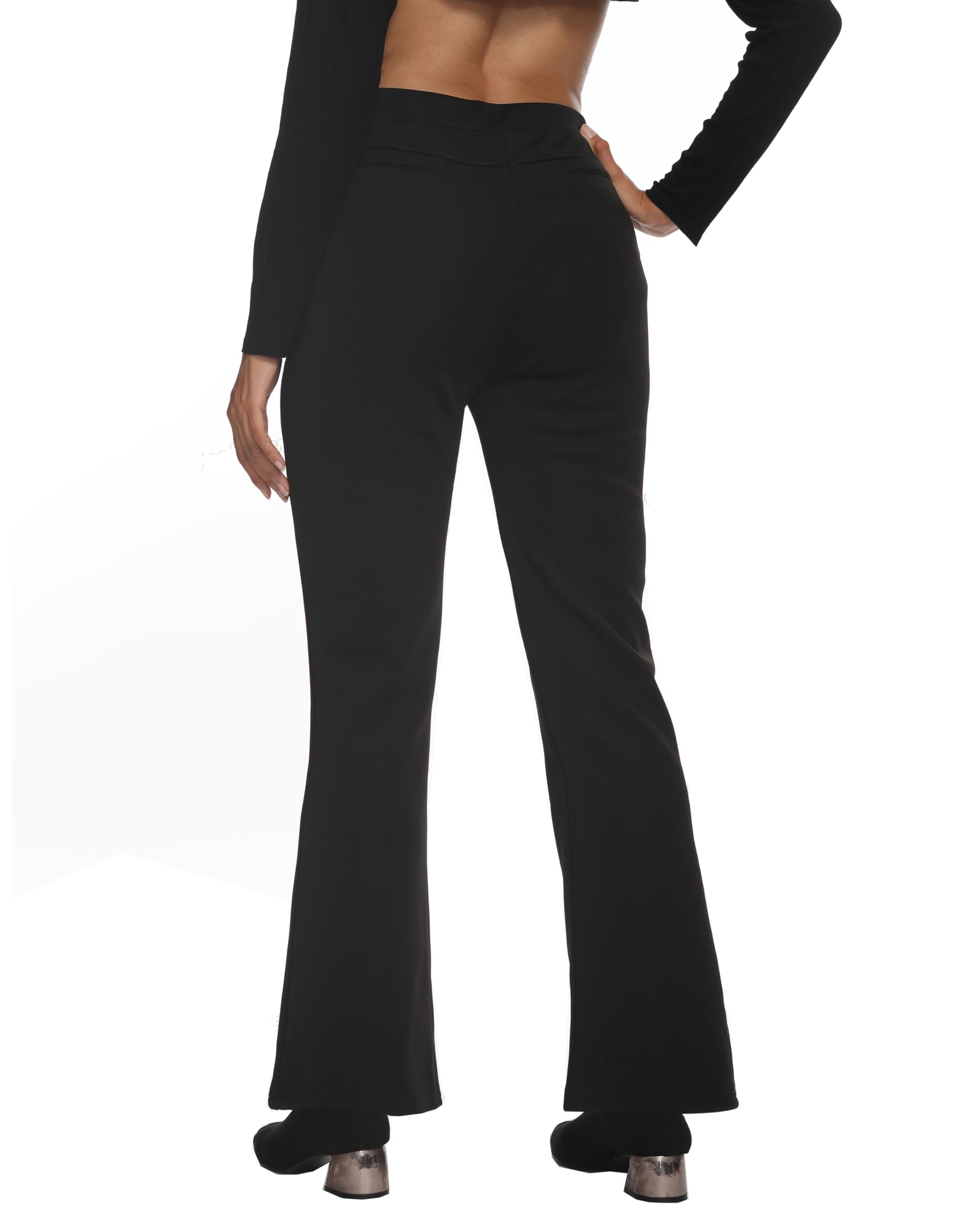 Fakanhui Women's Fleece Lined Bootcut Work Pants - Winter Warm High Waisted Pull On Flare Business Casual Pants for Office, Work & Everyday Wear