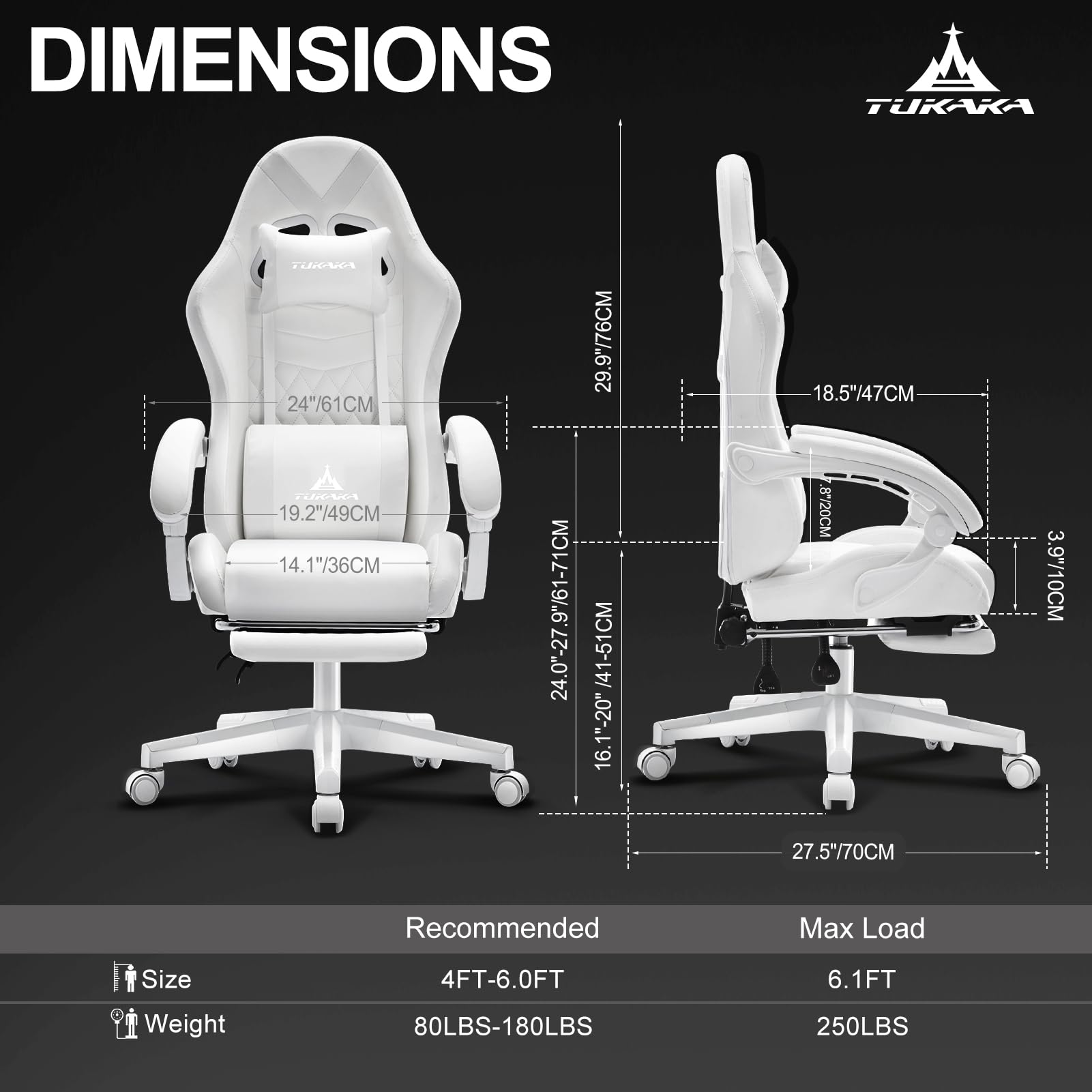 Ergonomic White Gaming Chair with Massage & Footrest - Reclining Leather Office Desk Chair with Pocket Spring Cushion, Adjustable Headrest & Lumbar Support - Perfect for PC Gamers, Home Office & Streaming Setup