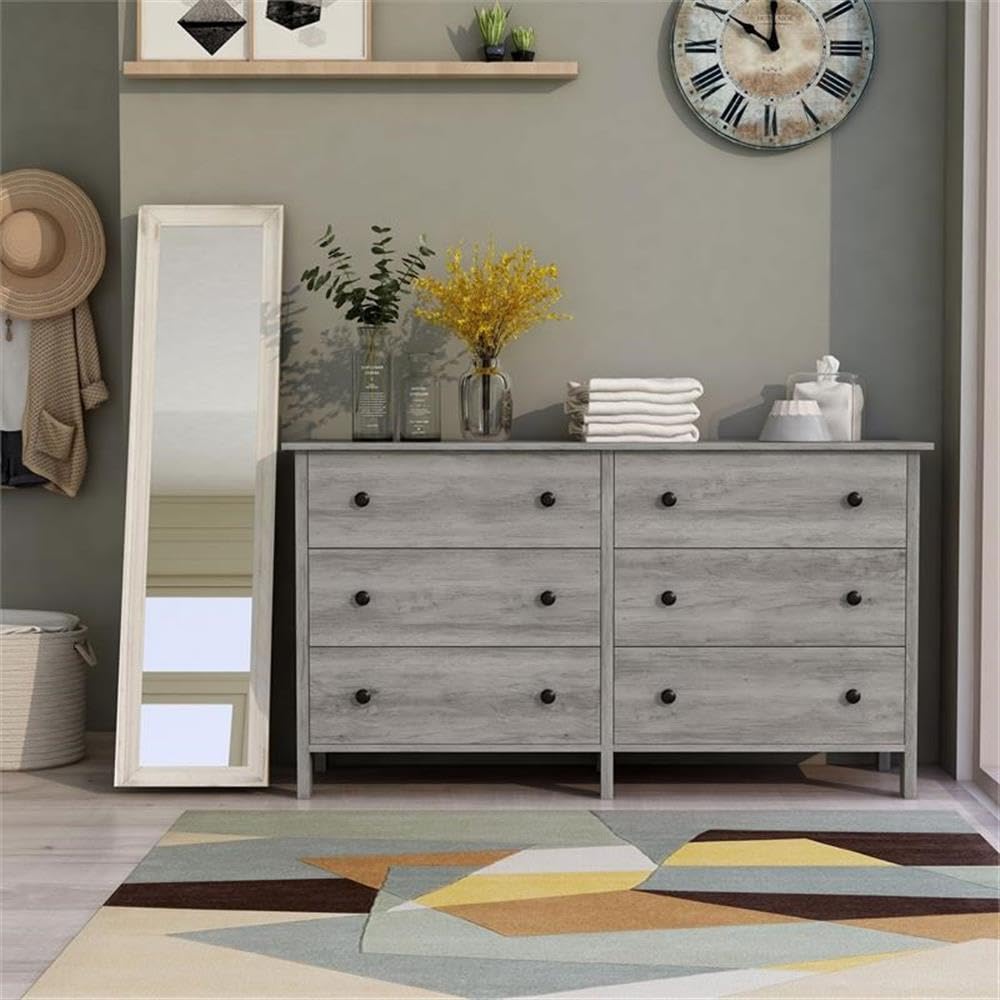 Furniture of America Zillett Transitional 6-Drawer Wood Dresser in Gray Oak - Perfect for Bedroom Storage & Organization