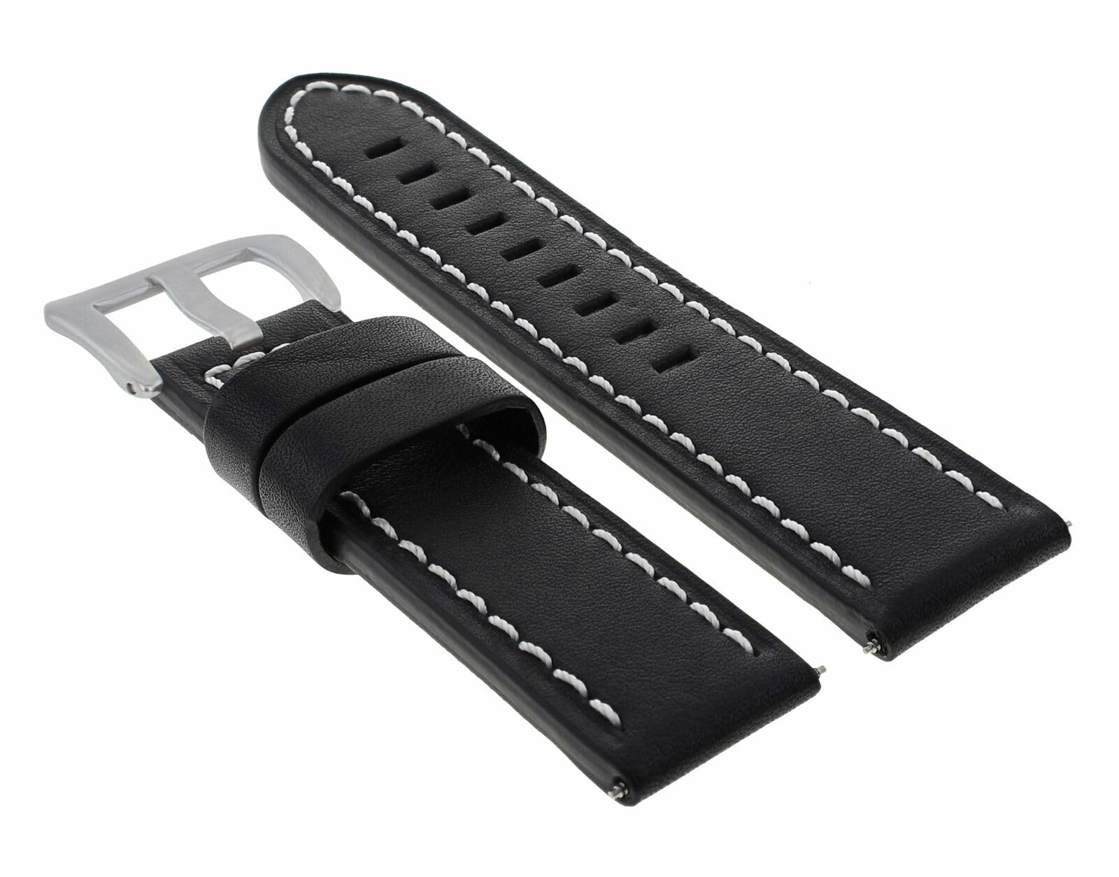 20mm Genuine Leather Watch Band Strap for Panerai Marina Luminor Radiomir - Black with White Stitching | Replacement Watch Strap for Men | Perfect for Business, Casual & Formal Occasions