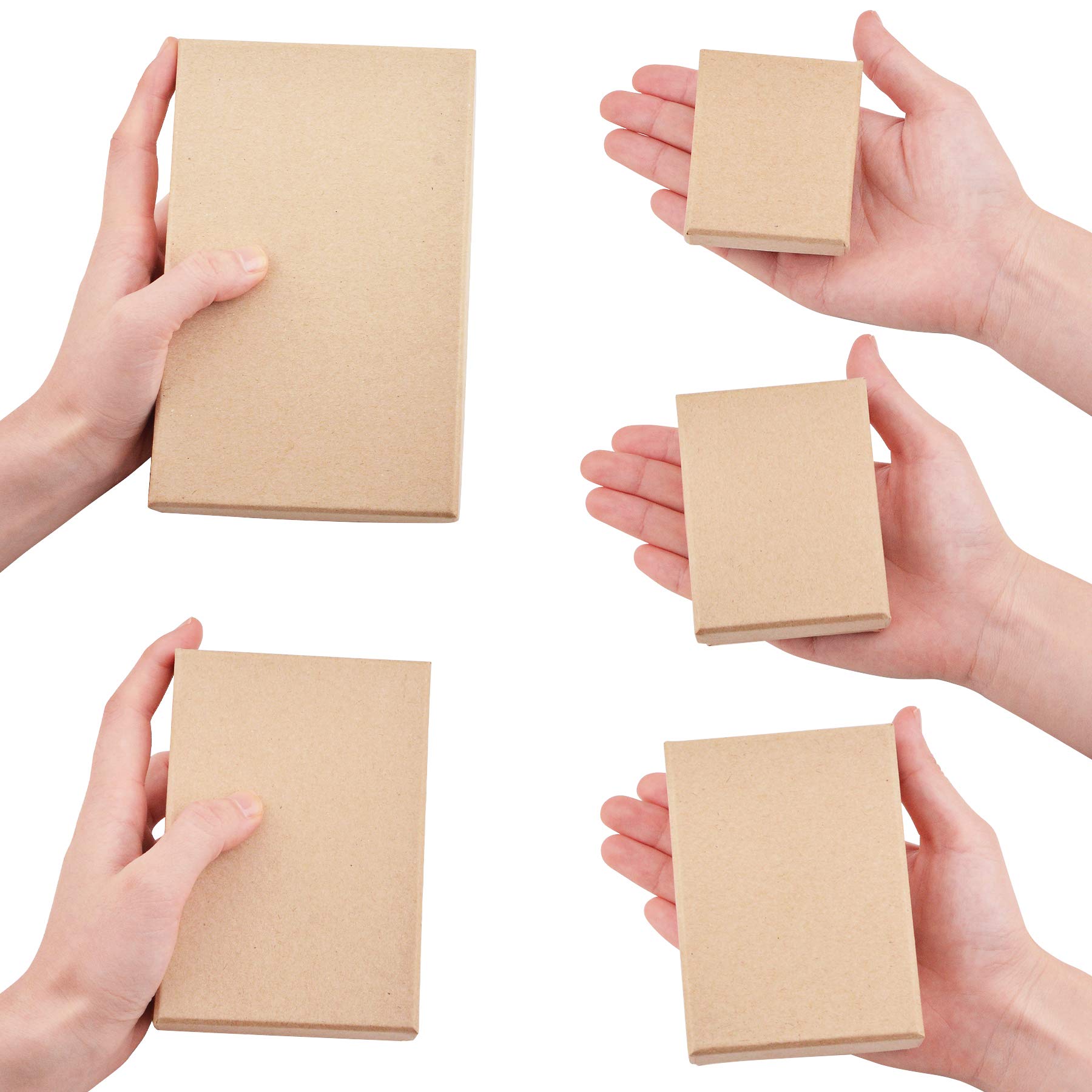 WANDIC Set of 5 Kraft Paper Mache Boxes with Lids - Small Rectangular Storage Containers for Jewelry, Cosmetics, Crafts & Gift Wrapping - Perfect for Home Organization & DIY Projects
