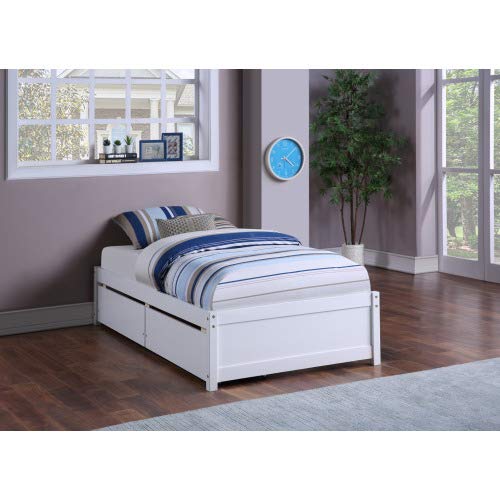 Merai Wood Twin Bed Frame with 2 Storage Drawers - White Modern Platform Bed with Underbed Storage - Perfect for Kids Rooms, Guest Bedrooms & Small Spaces