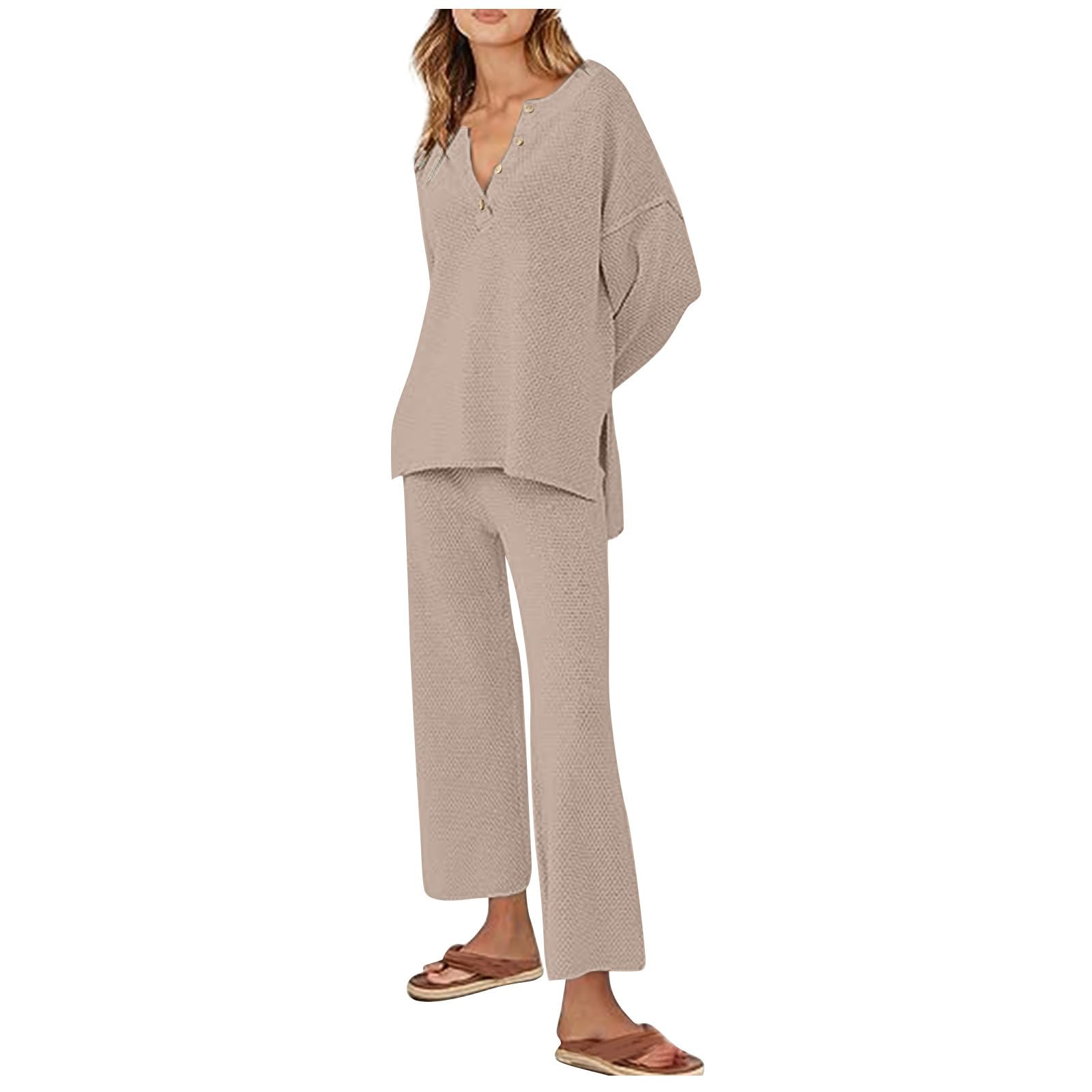 lcepcy Women's 2-Piece Trendy Outfit Set - Oversized Slouchy Matching Lounge Wear, Cozy Knit Sweater & Pants Set for Home, Travel & Casual Wear