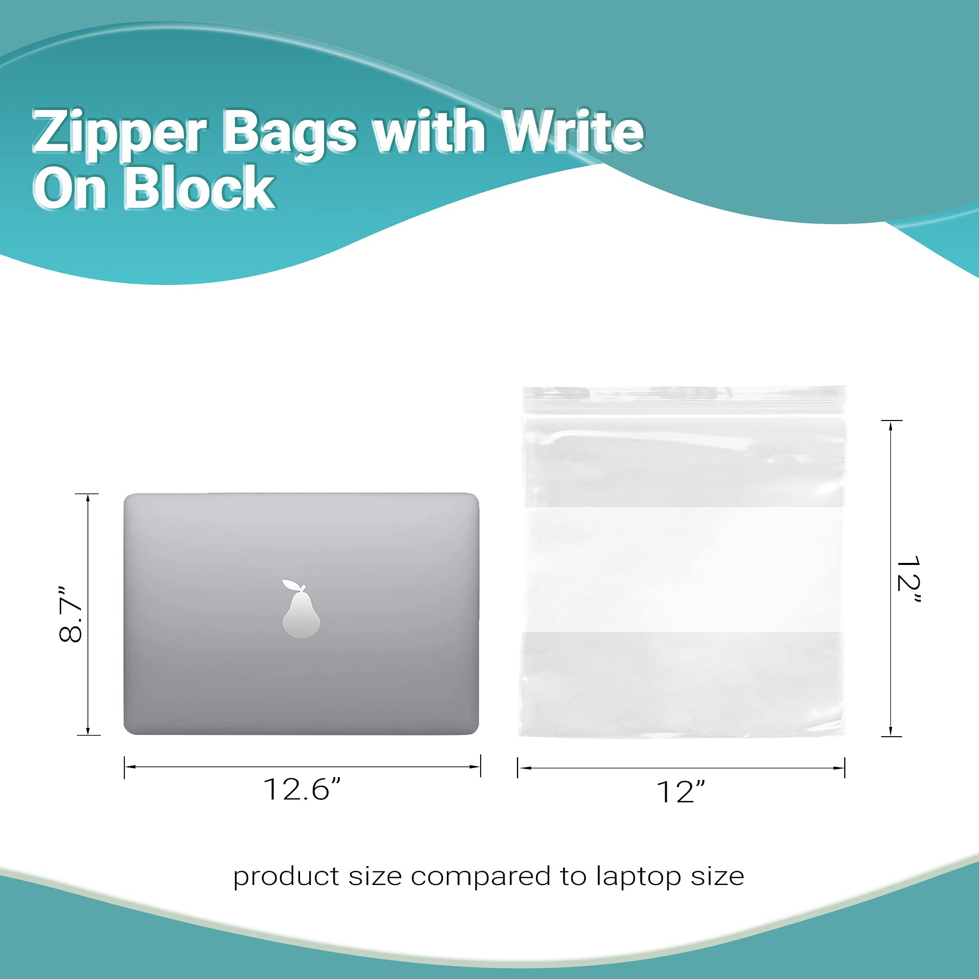 APQ 500 Pack 12x12 White Block Zipper Bags - 4 Mil Ultra Thick Poly Bags with Write-On Surface | Perfect for Pills, Food Storage & Industrial Packing | Great for Organizing Jewelry, Crafts & Retail Merchandise