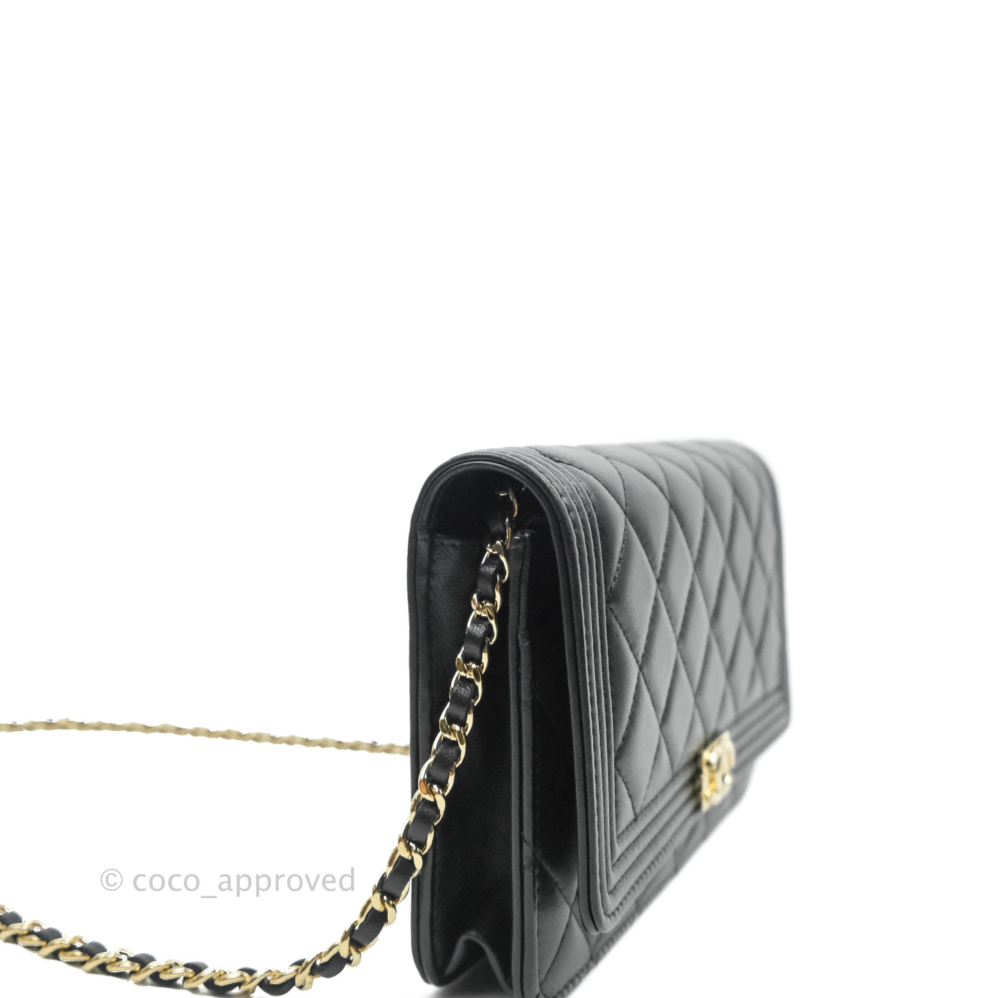 Chanel Boy Wallet on Chain WOC Black Lambskin Gold Hardware - Luxury Crossbody Bag for Women, Perfect for Evening Events & Daily Use