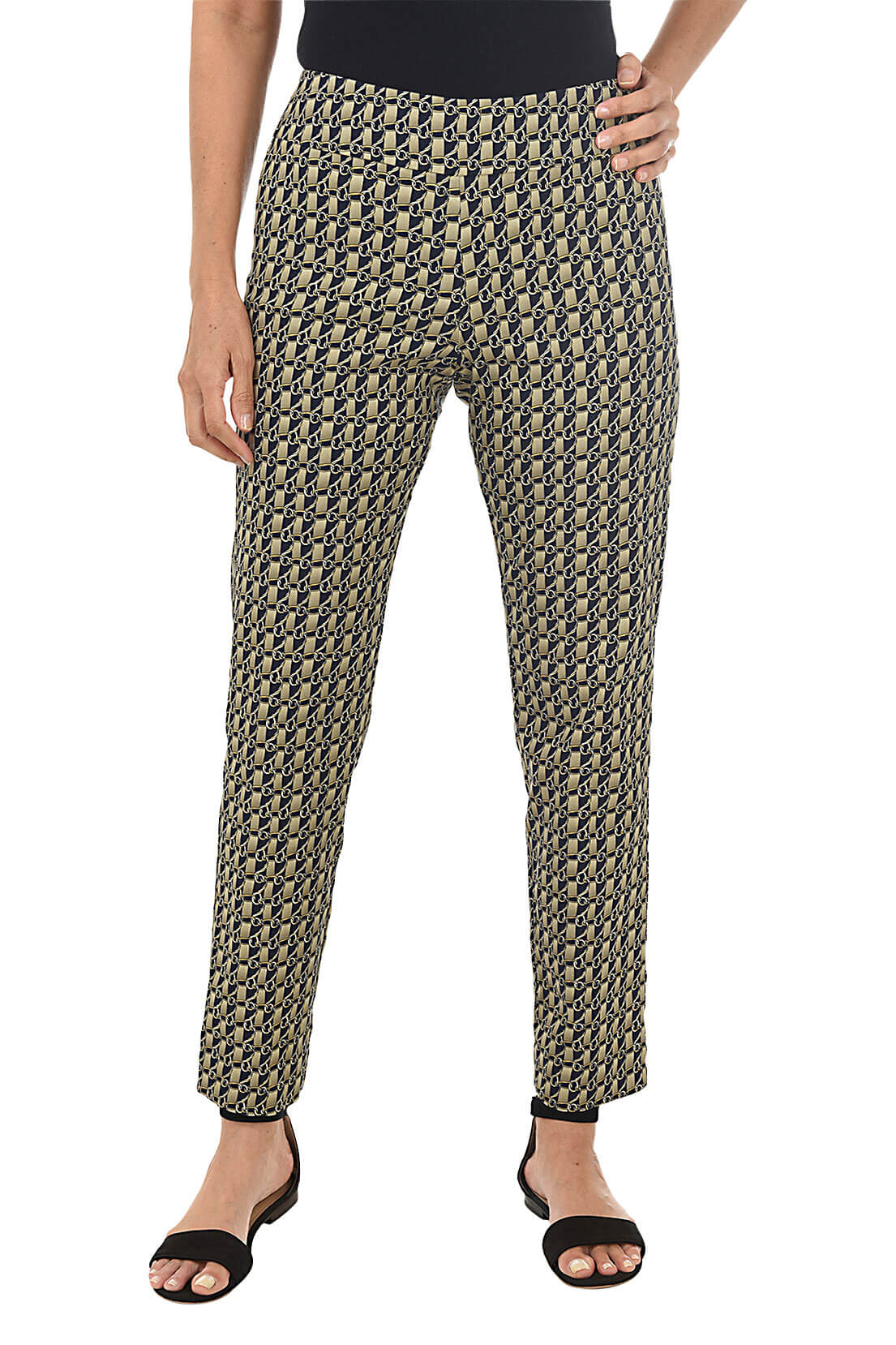 Stylish Gold Chains Pull-On Ankle Pants for Women - Comfortable Stretch High Waist Wide Leg Trousers - Perfect for Casual Wear, Office, and Night Out