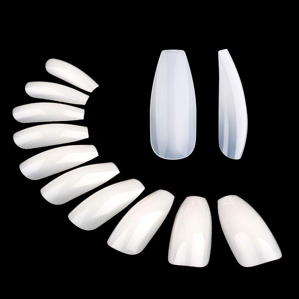 FAMZA 200 Pcs Clear Short Coffin Nail Tips - Natural Full Cover Acrylic Artificial Ballerina Fake Nails with Storage Box - Perfect for Nail Salon, DIY Manicure & Home Nail Art