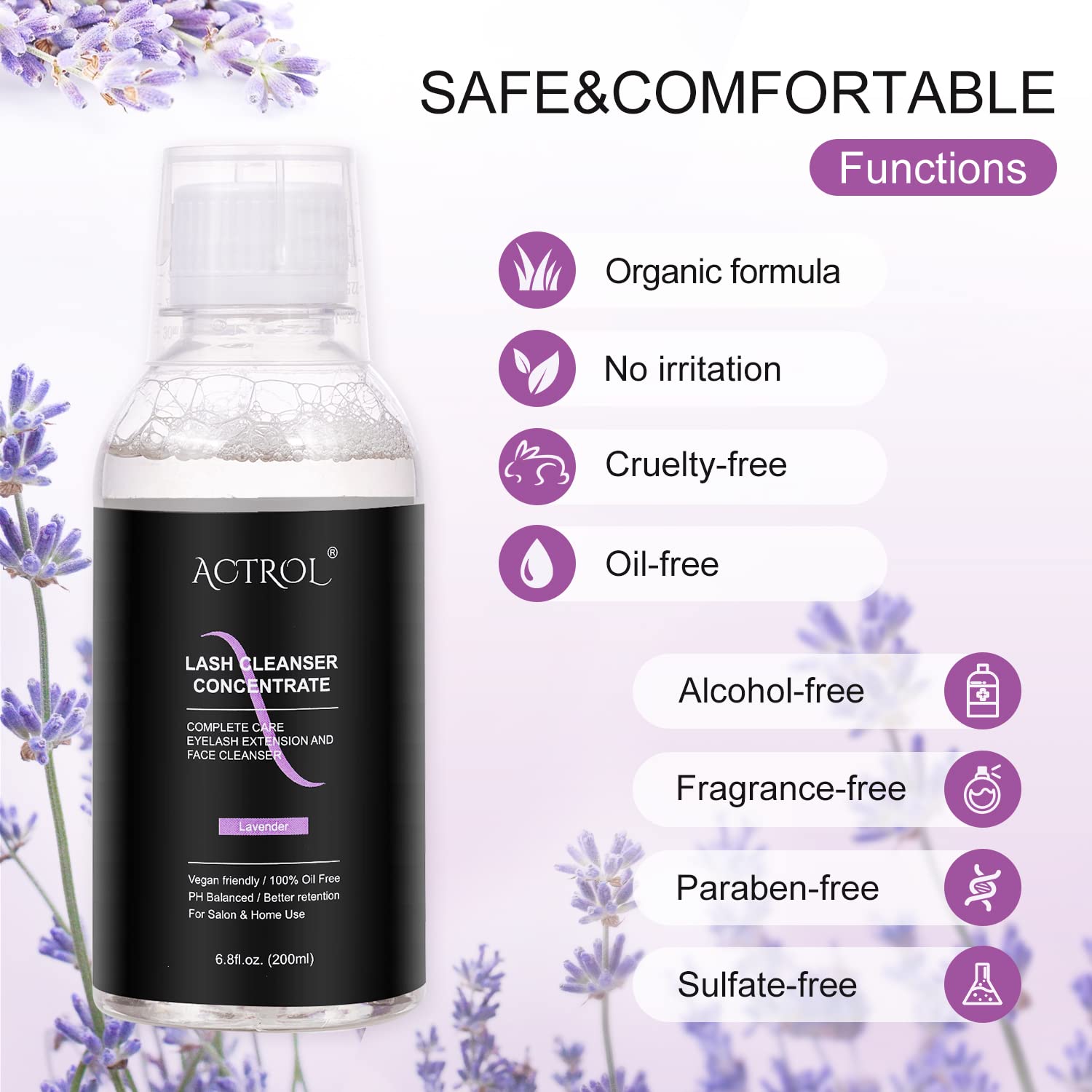 **Professional Lavender Eyelash Cleanser Concentrate 200ml - Foaming Lash Shampoo for Extensions, Salon & Home Care (Makes 40 Bottles) - Gentle Cleansing for Sensitive Eyes & Long-Lasting Lashes**    *(Perfect for Daily Lash Hygiene, Post-Extension Care & Pre-Makeup Prep)*