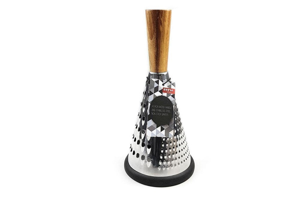 Premium Acacia Wood Handle Stainless Steel Cheese Grater - 20cm (8 Inch) for Parmesan, Cheddar & Hard Cheeses - Perfect for Kitchen, Cooking & Gourmet Food Preparation