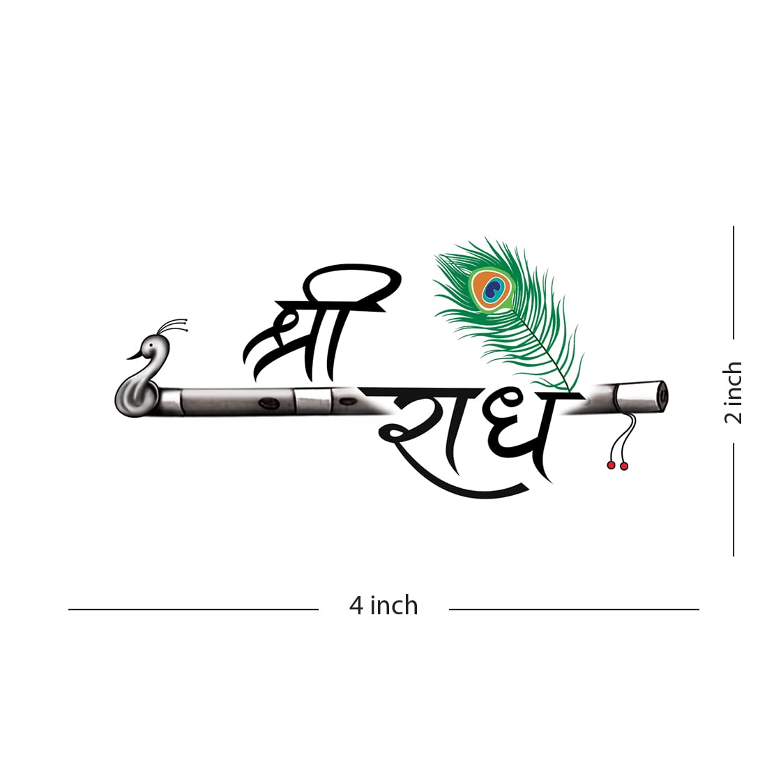 Shri Radhe Krishna Flute Temporary Tattoo - Waterproof Body Art for Kids & Adults - Colorful Indian Spiritual Tattoos for Festivals, Parties & Cultural Events
