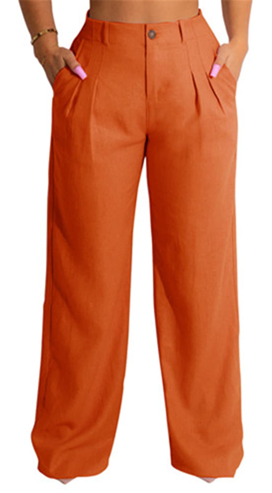 Kaimimei Women's High Waist Wide Leg Palazzo Pants - Straight Leg Loose Fit Cotton Linen Trousers for Casual, Office & Summer Outfits