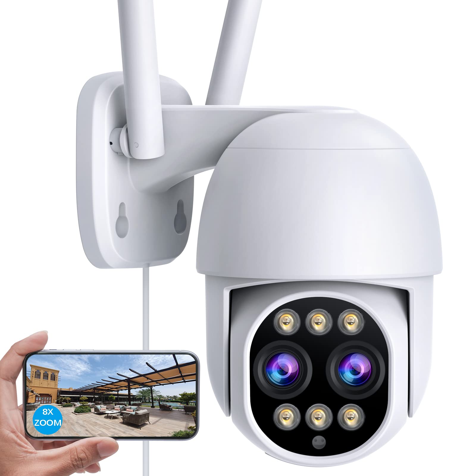 2MP Wireless Outdoor Security Camera with 8X Zoom, 2.4GHz WiFi, Auto Tracking, Two-Way Audio, Color Night Vision, Spotlight & Siren Alarm, IP66 Waterproof - Cloud & SD Card Storage - Ideal for Home Security, Baby Monitoring, and Property Surveillance