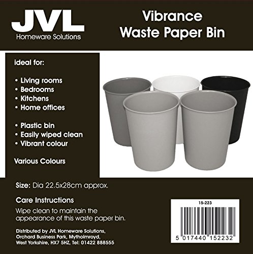 JVL Premium Vibrant White Lightweight Plastic Waste Paper Basket Bin - Perfect for Home, Office, and Classroom Organization