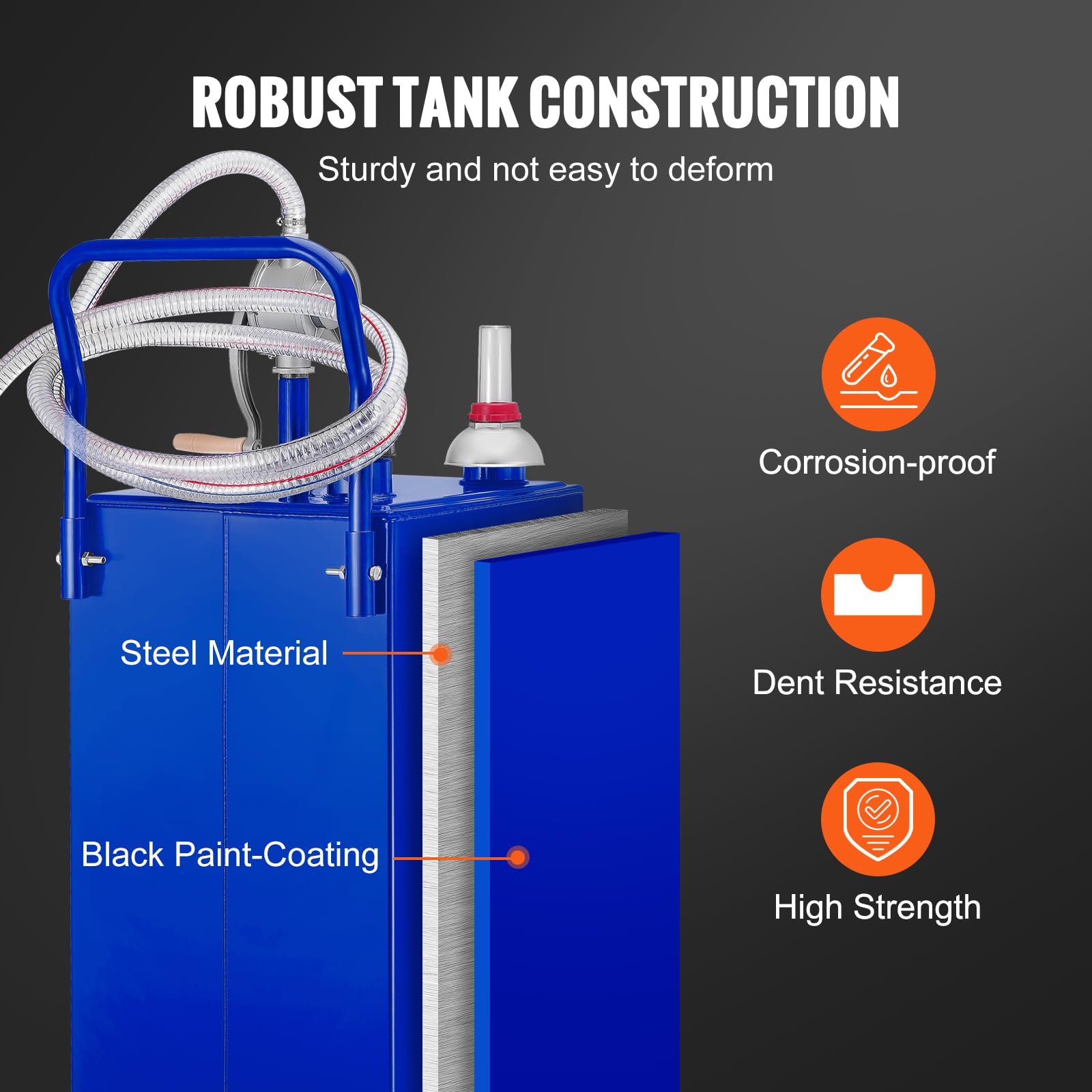VEVOR 30 Gallon Portable Gas Caddy with Manual Pump - 4-Wheel Fuel Storage Tank for Gasoline & Diesel - Heavy Duty Fuel Container for Cars, Trucks, Lawn Mowers, ATVs, Boats & Outdoor Equipment - Ideal for Home, Farm, Construction & Emergency Fuel Storage