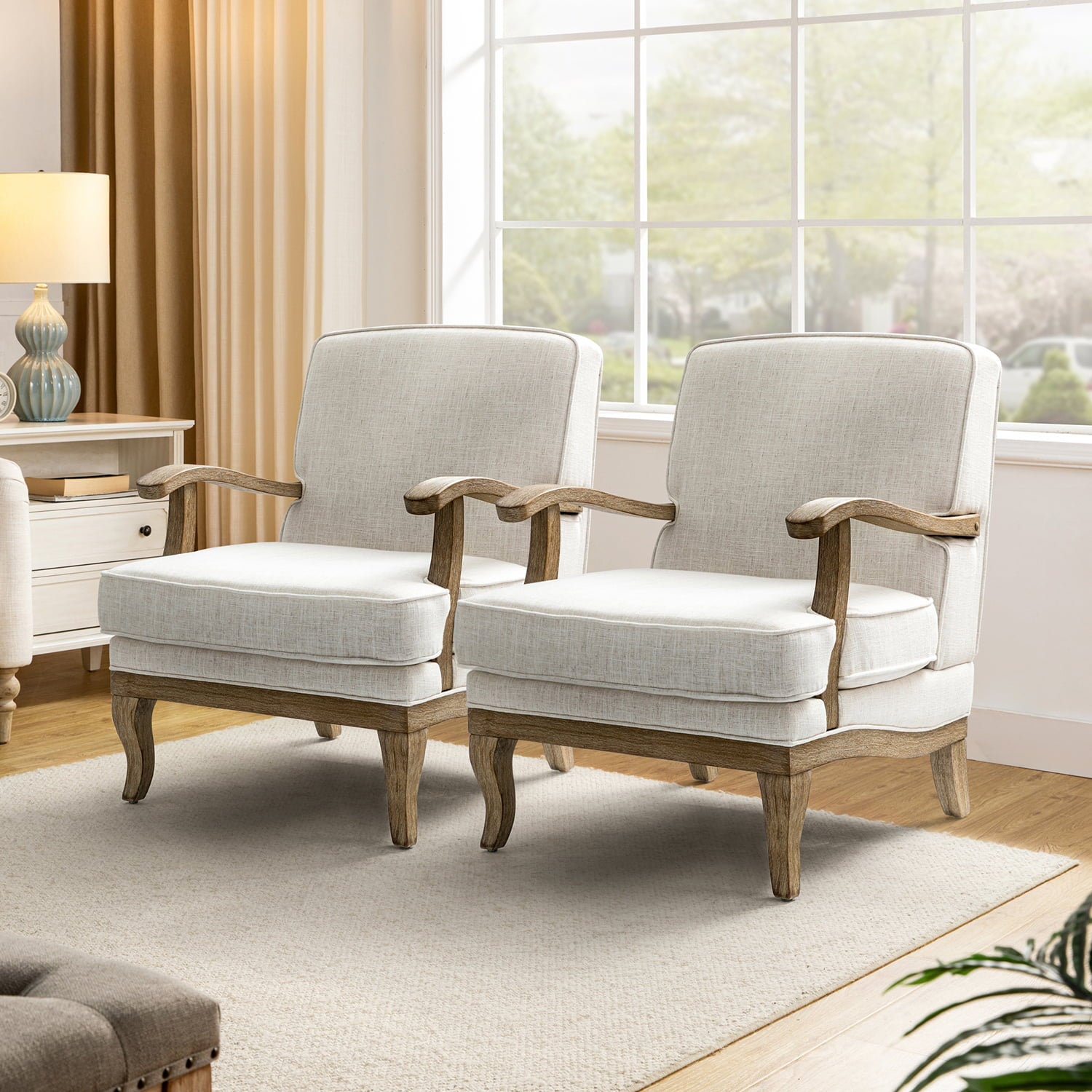 Randolph Farmhouse Upholstered Accent Chair with Wooden Legs - Comfortable Living Room Armchair for Home Decor, Reading Nook & Cozy Sitting Area (Multiple Style Options Available)