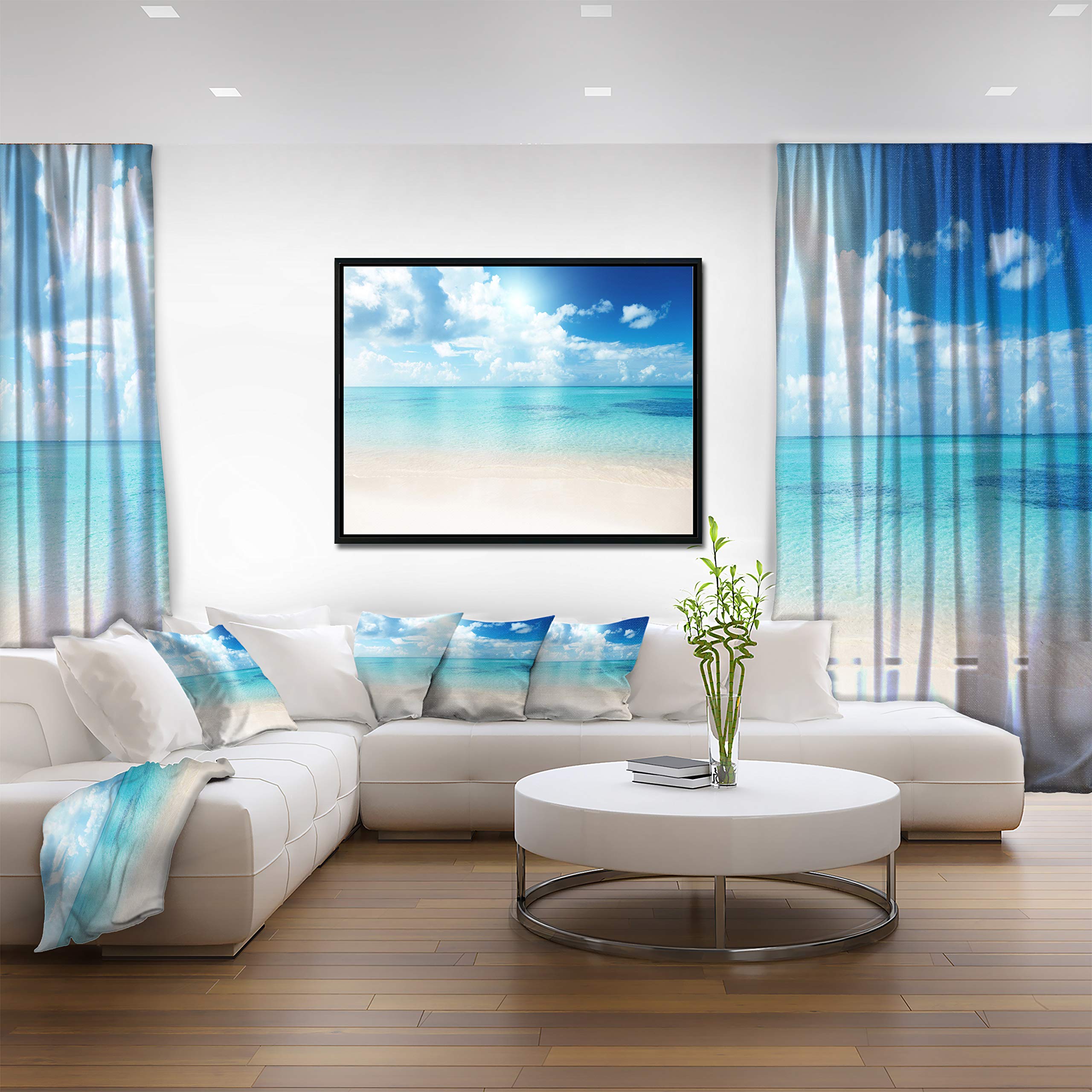 DesignArt Blue Caribbean Sea Beach Sand - Modern Seascape Framed Canvas Wall Art for Living Room, Bedroom & Office Decor