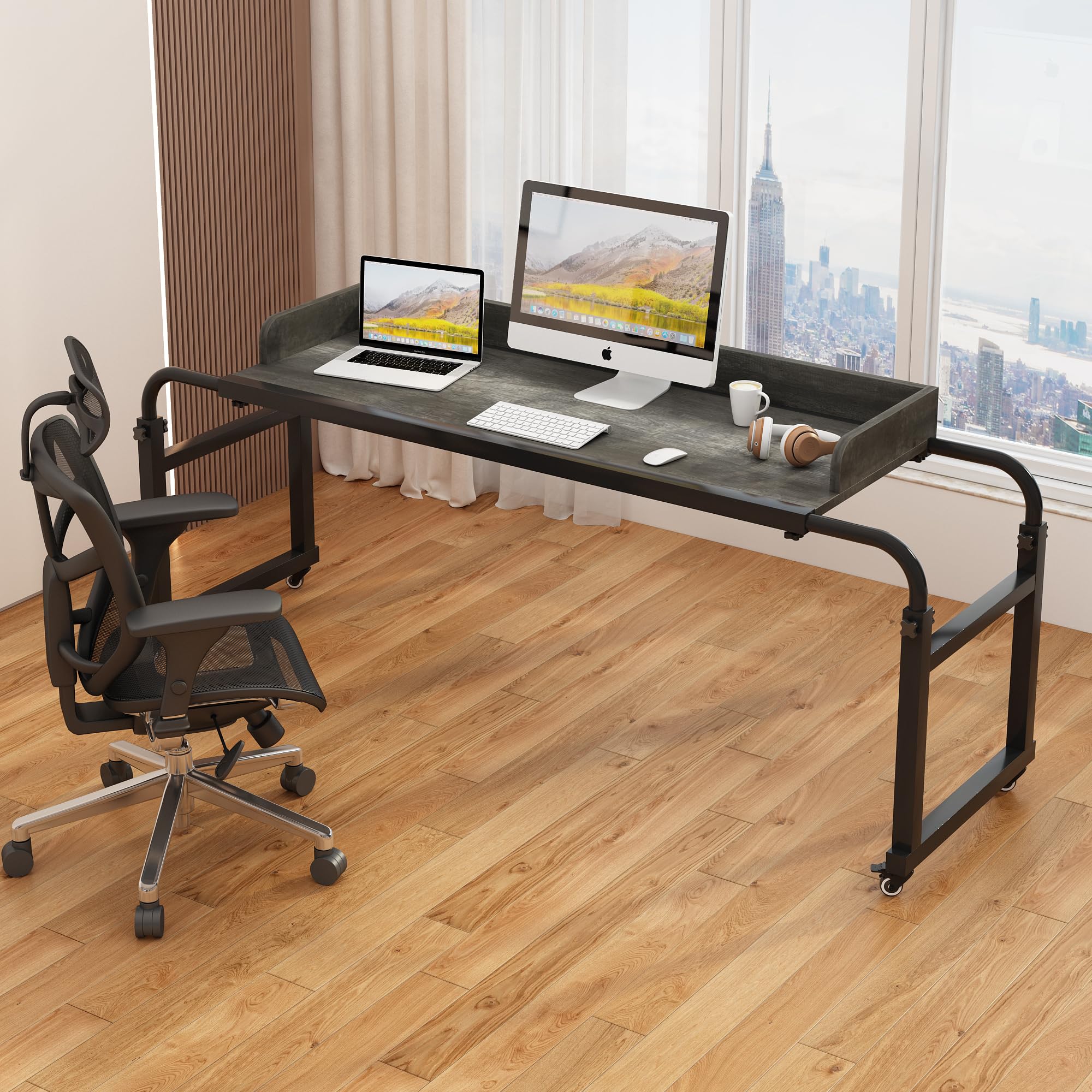 360° Swivel Overbed Table with Adjustable Height & Length - Heavy Duty Mobile Bed Desk for Hospital, Home & Office - Perfect for Eating, Working, Studying in Bed or Recliner