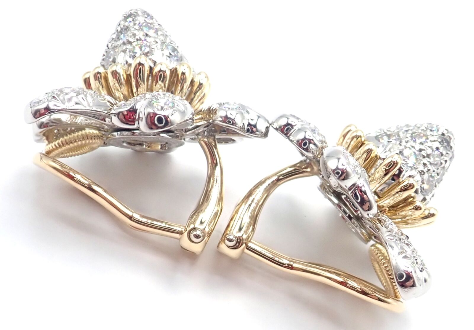 Tiffany & Co Schlumberger Cones And Petals 18k Gold Platinum Diamond Earrings - Luxury Jewelry for Women, Elegant Gift for Anniversary & Special Occasions