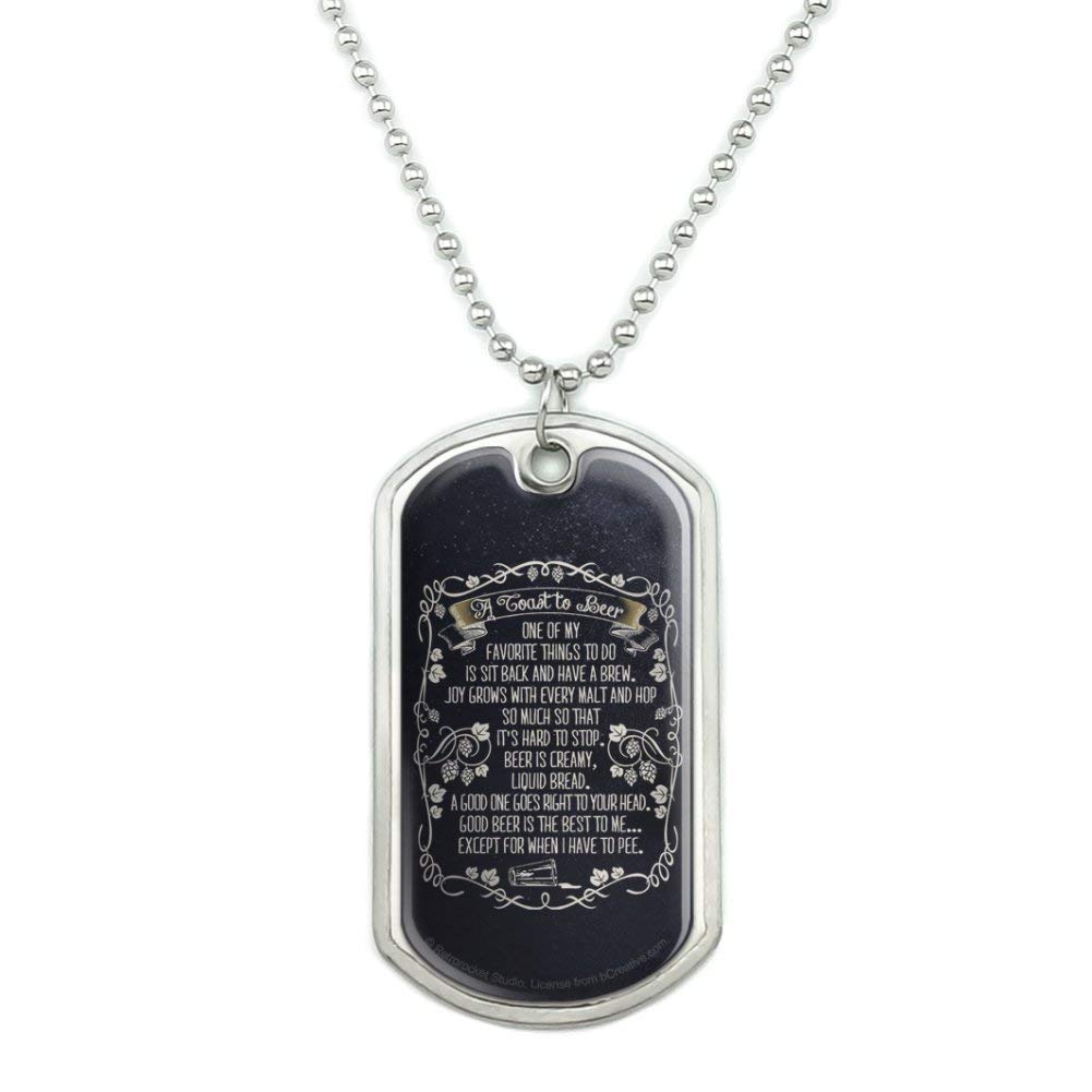 Funny Military Dog Tag Pendant Necklace - Toast To Beer Brew Humor Jewelry with Chain - Perfect for Beer Lovers, Homebrewers & Military Enthusiasts