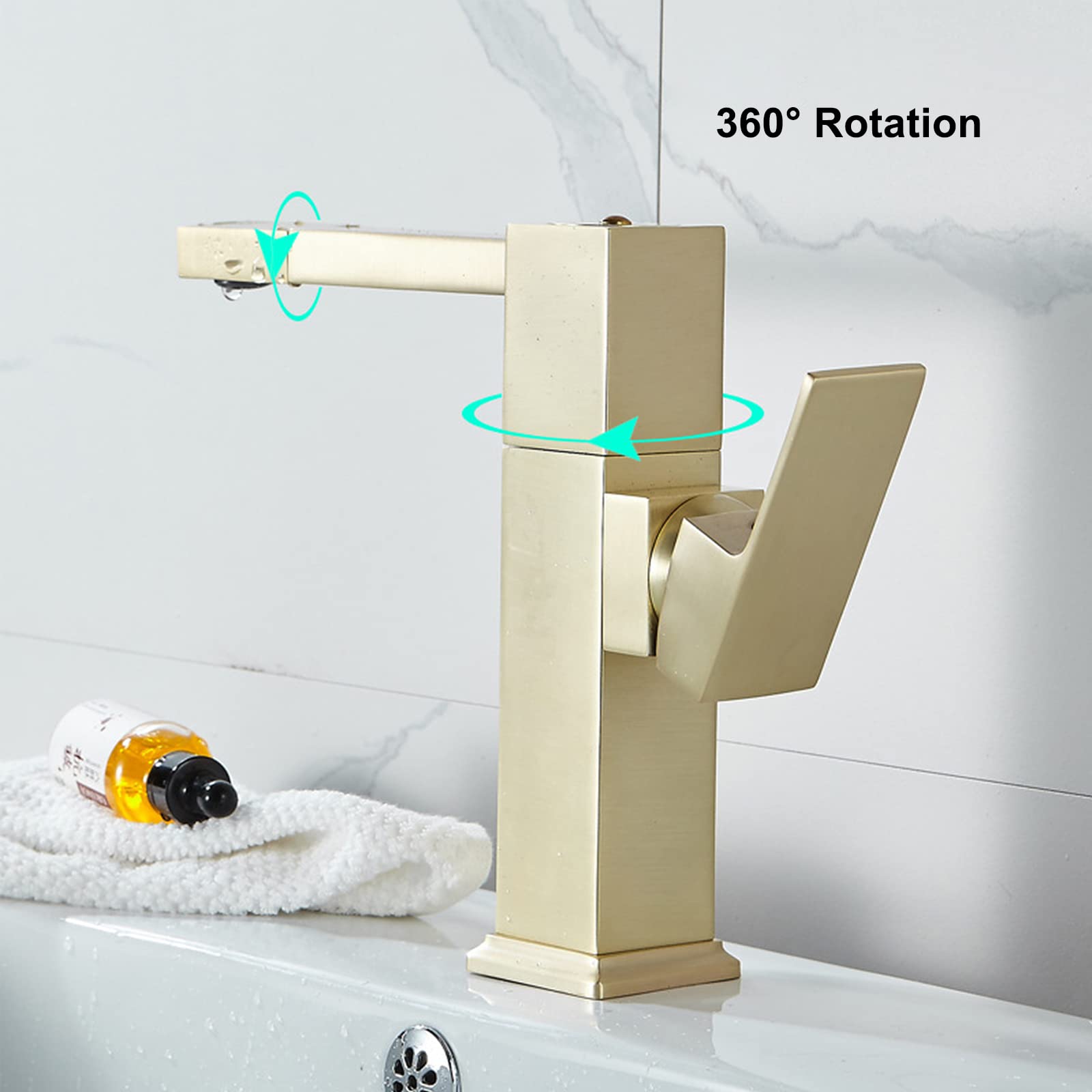 Universal Swivel Bathroom Sink Faucet - 1 Hole Brass Basin Mixer Tap with Brushed Gold Finish | Durable Bathroom Faucets for Face Washing & Hand Washing | Perfect for Modern Home, Hotel, and Spa Bathrooms