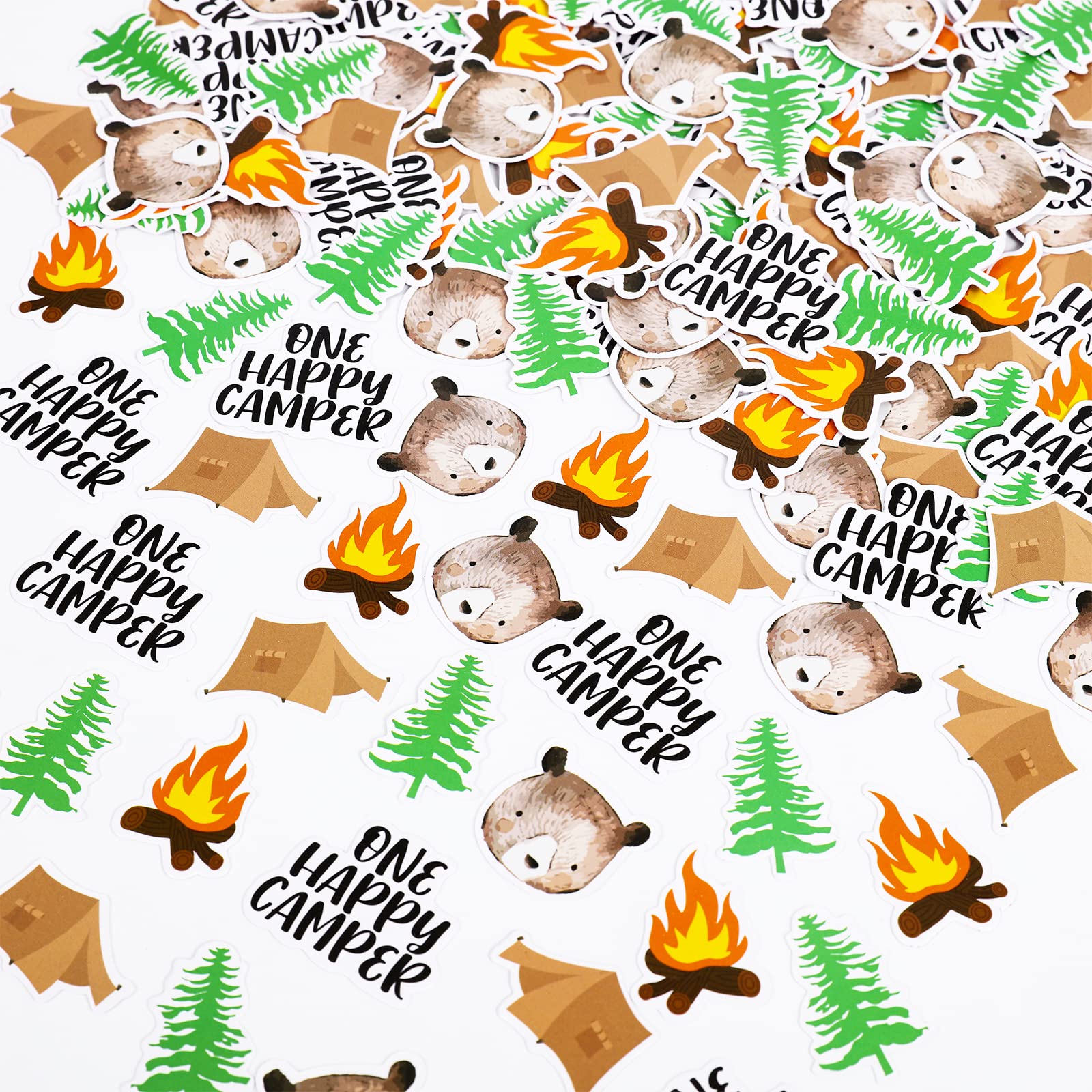 One Happy Camper Table Decorations & Confetti for Boys 1st Camping Birthday Party - Camper Explorer Theme Party Supplies for Indoor Outdoor Decor - Perfect for Camping Themed Birthday Celebrations, Baby Showers, and Outdoor Adventures