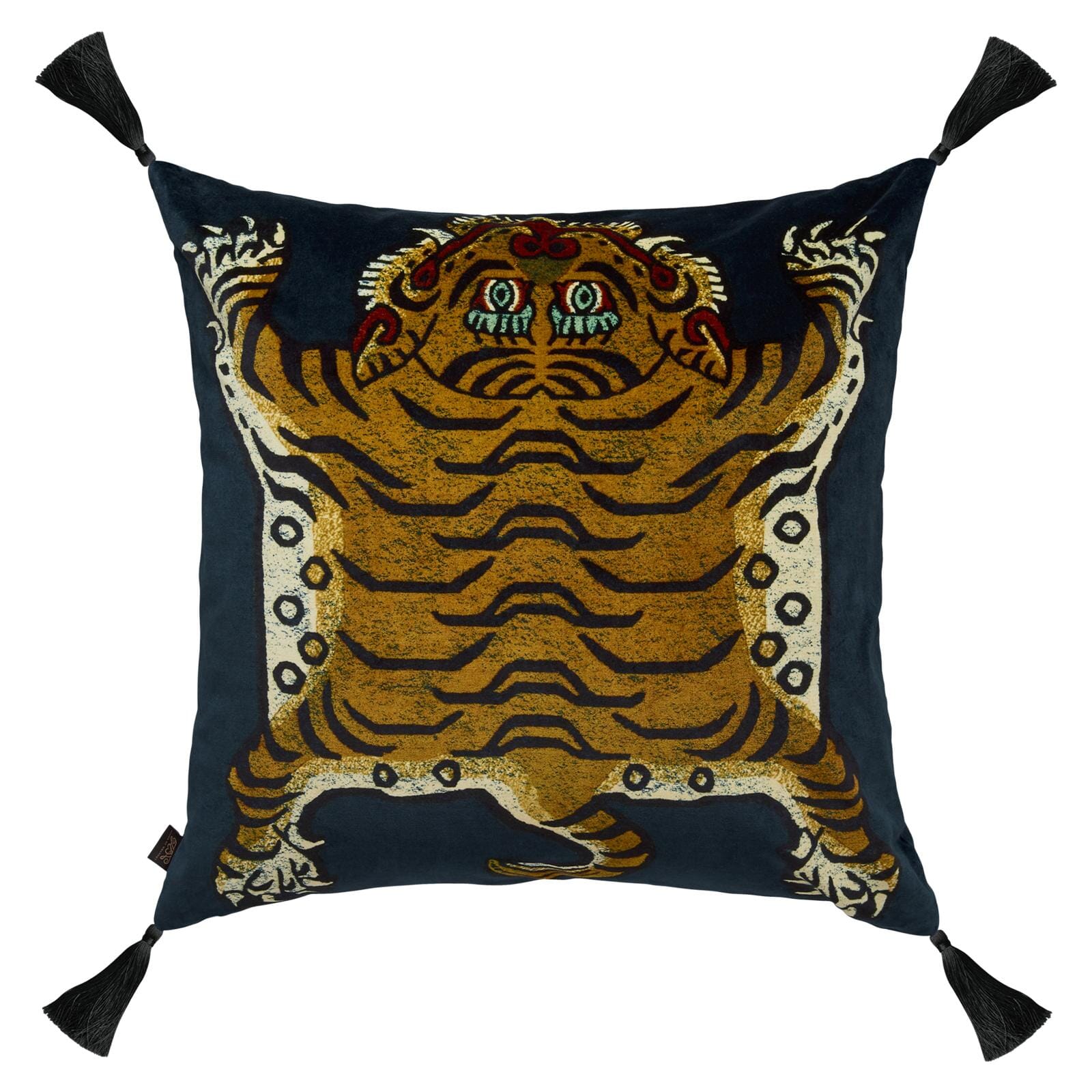 Luxury Velvet Cushion with Tassel Trim - Large Midnight Blue Throw Pillow for Sofa, Bed & Home Decor