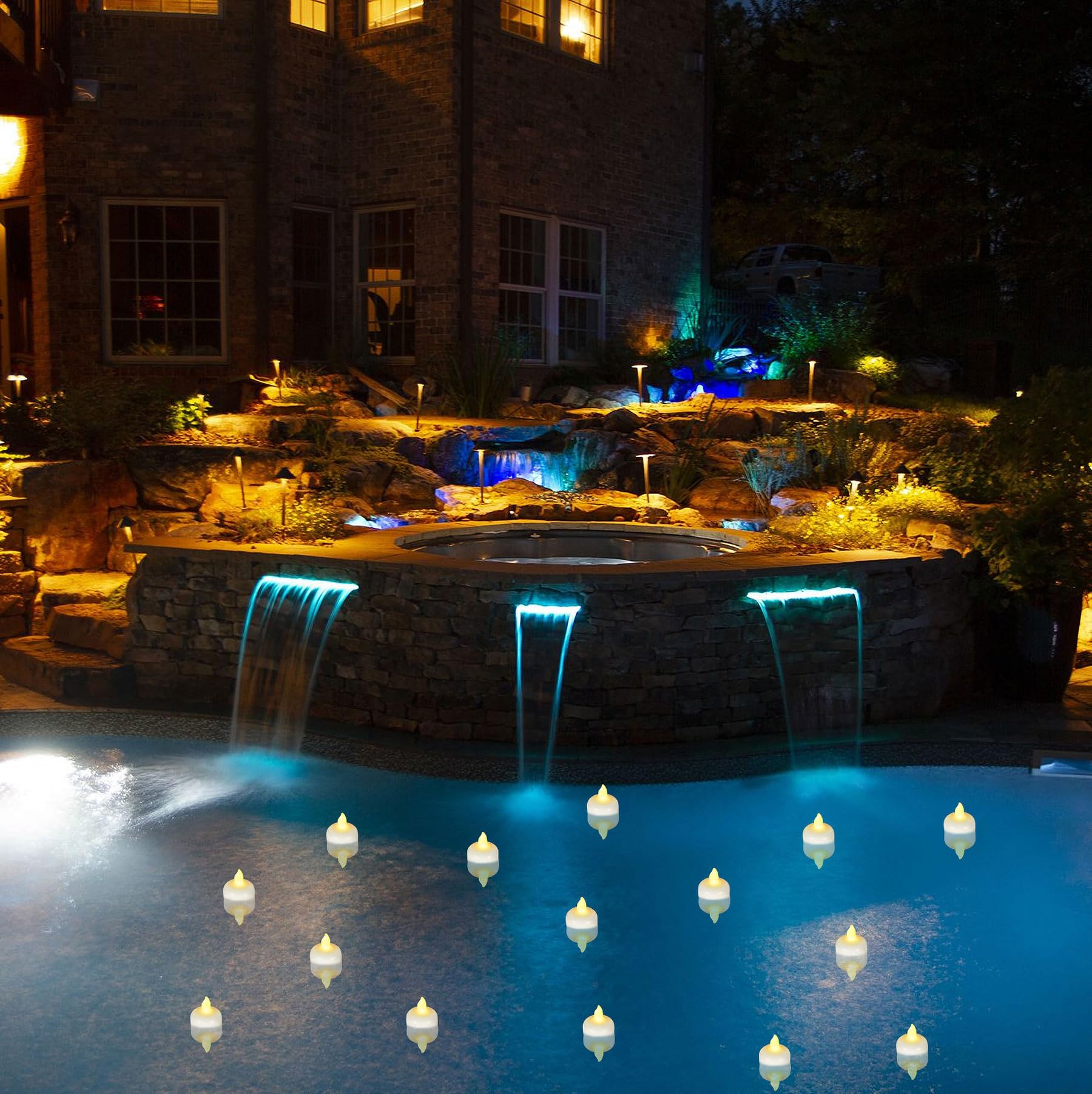 48 Pack Waterproof LED Floating Tea Lights - Flameless Flickering Battery Operated Candles for Wedding Centerpieces, Halloween Decor, Vase Fillers, Pool & Bath Relaxation (White)