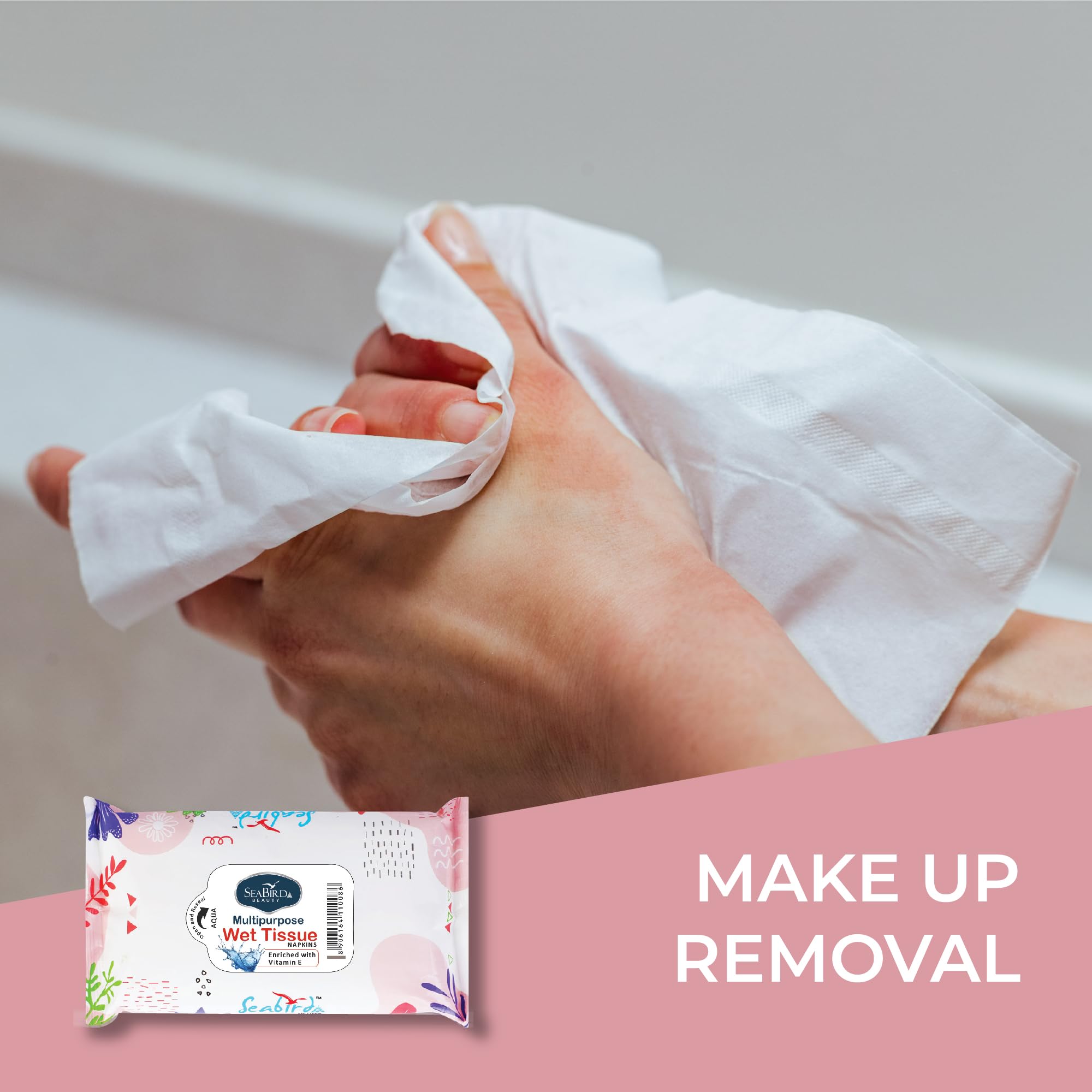 **Seabird Antibacterial Refreshing Makeup Remover Wipes for Women | Moisturizing & Soothing Facial Cleansing Tissues for Sensitive Skin – On-the-Go, Travel-Friendly, Daily Use (4-Pack, Aqua Scent)** – Perfect for Gym, Travel, and Quick Refresh After Workout or Long Flights