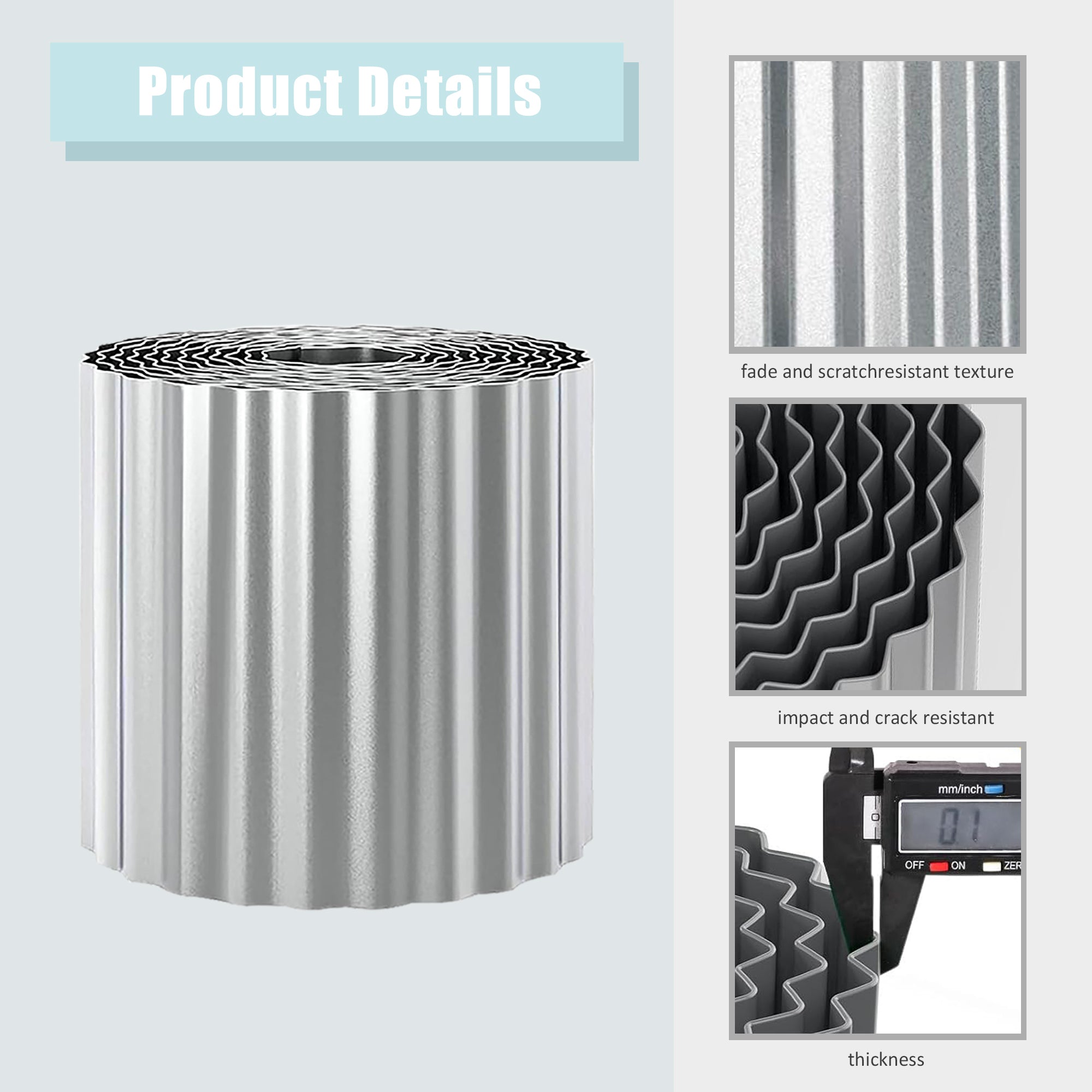 8x120 Inch Heavy Duty Galvanized Steel Corrugated Garden Edging - Rustproof Landscape Border for Lawns, Flower Beds & Driveways - Easy Install Rolled Edge Design for DIY Yard & Garden Projects