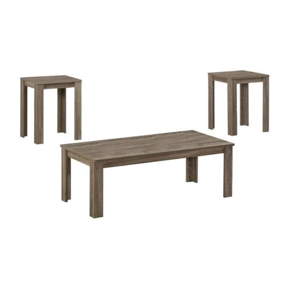 Dark Taupe Wooden Coffee Table Set - 3 Piece Contemporary for Living Room
