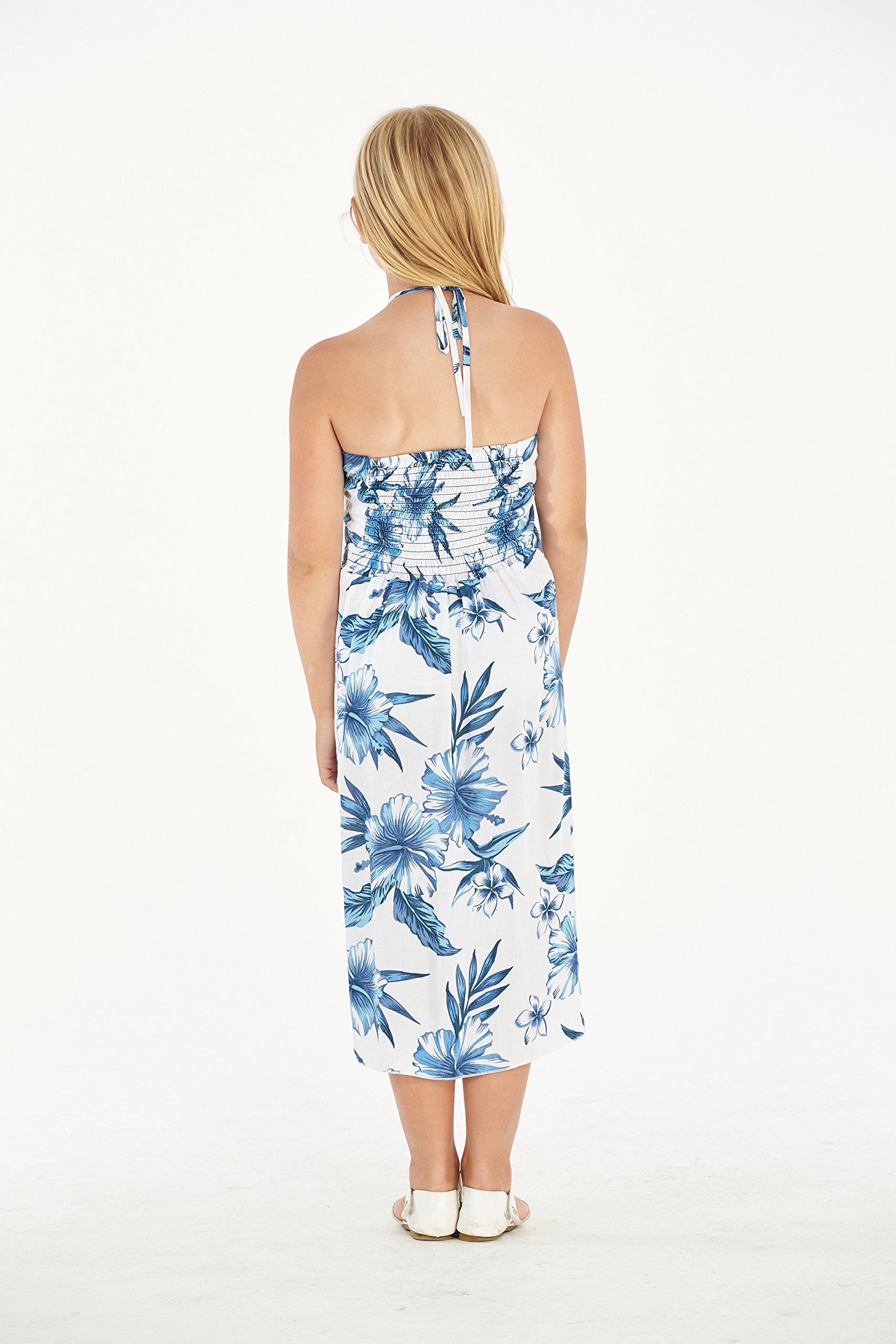 Matching Hawaiian Luau Mother Daughter Mermaid Dresses - Simply Blue Leaf Print - Beach Party, Family Vacation, Photo Shoot Outfits