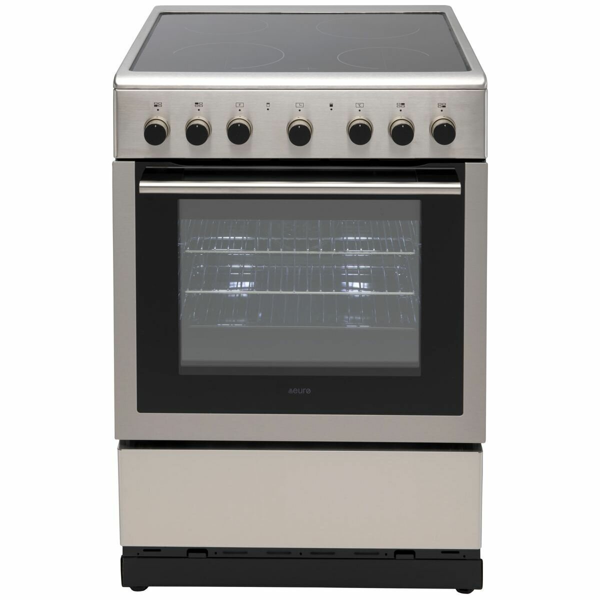 Euro Appliances 60cm Electric Freestanding Oven EV600EESX - Built-in Stainless Steel Electric Cooker with 5 Cooking Functions & Digital Display for Home Kitchen Baking & Roasting